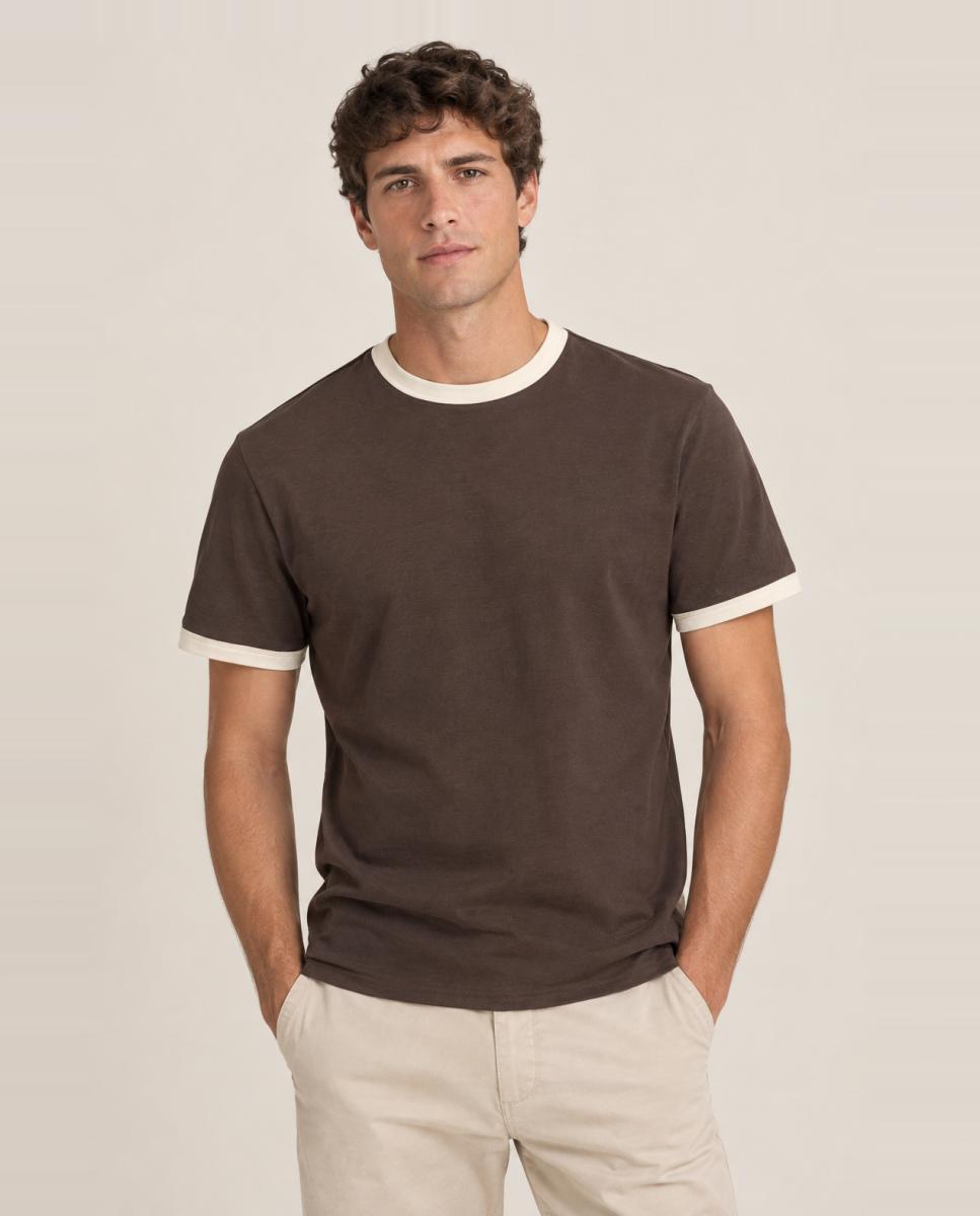 Imagem 0 de T-shirt Regular Fit com Gola e Mangas em Contraste