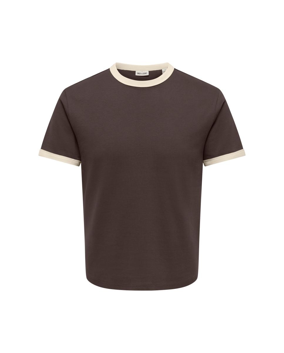 T-shirt Regular Fit com Gola e Mangas em Contraste Castanho-4