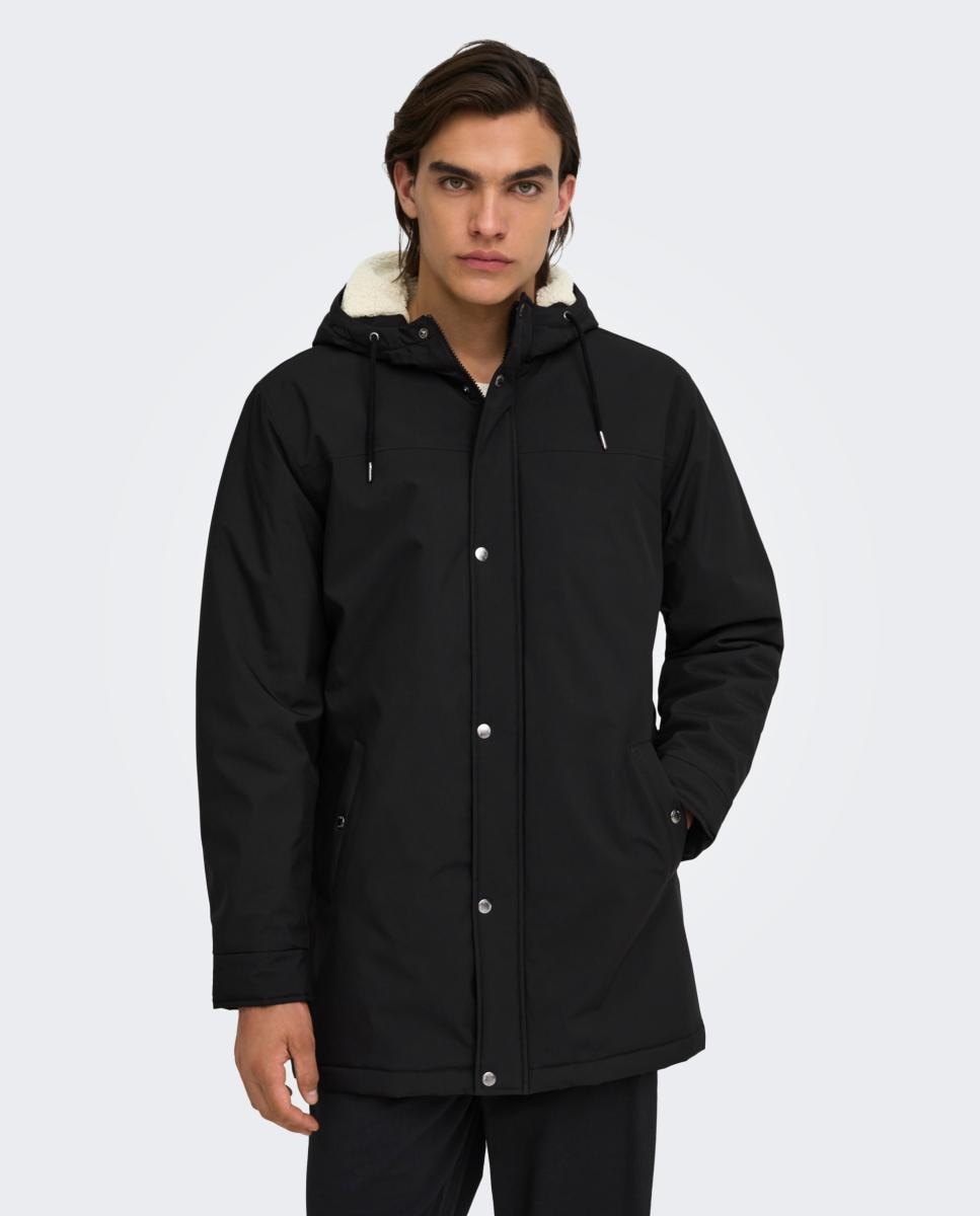 Sobretudo Acolchoado de Homem com Capuz Regular Fit Preto-2