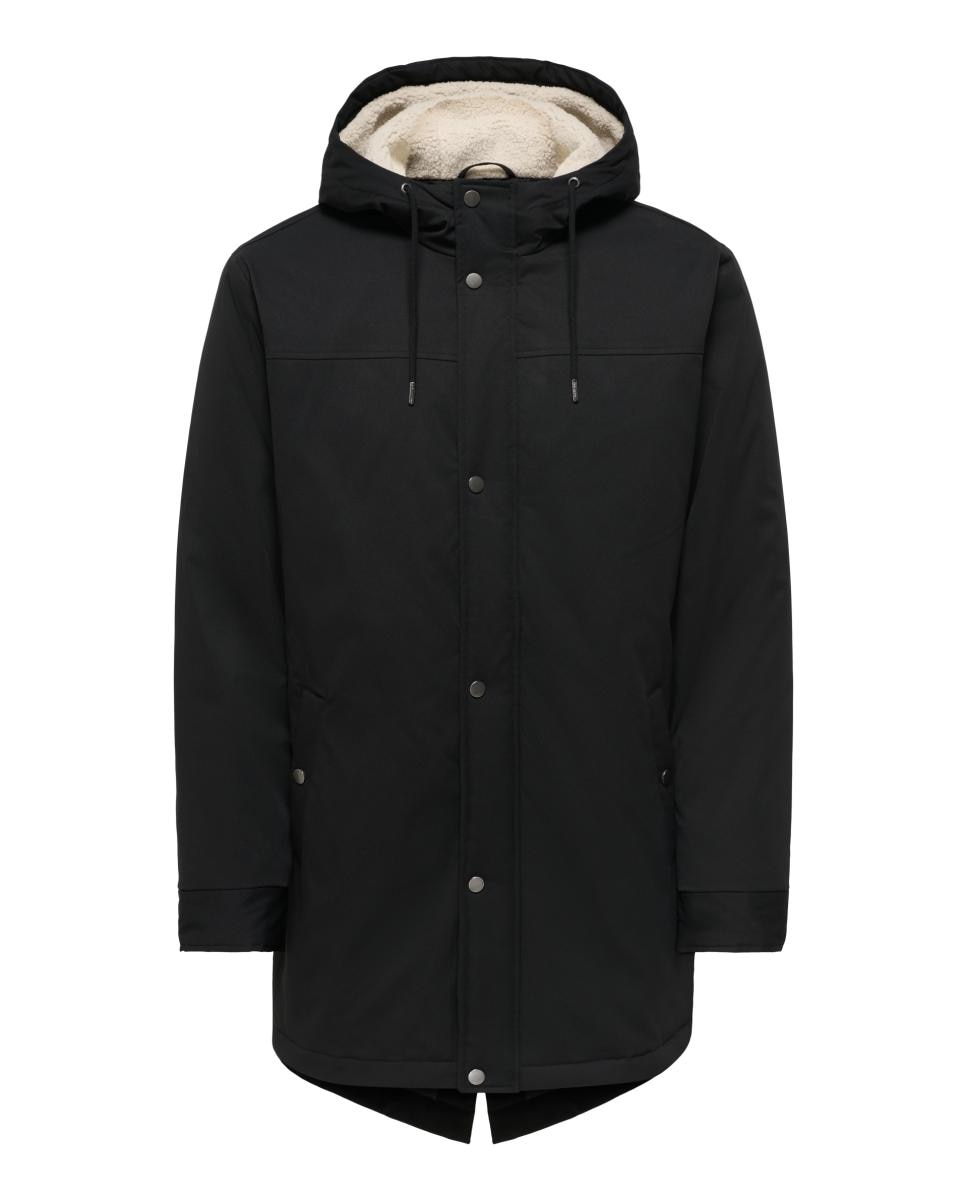 Sobretudo Acolchoado de Homem com Capuz Regular Fit Preto-4