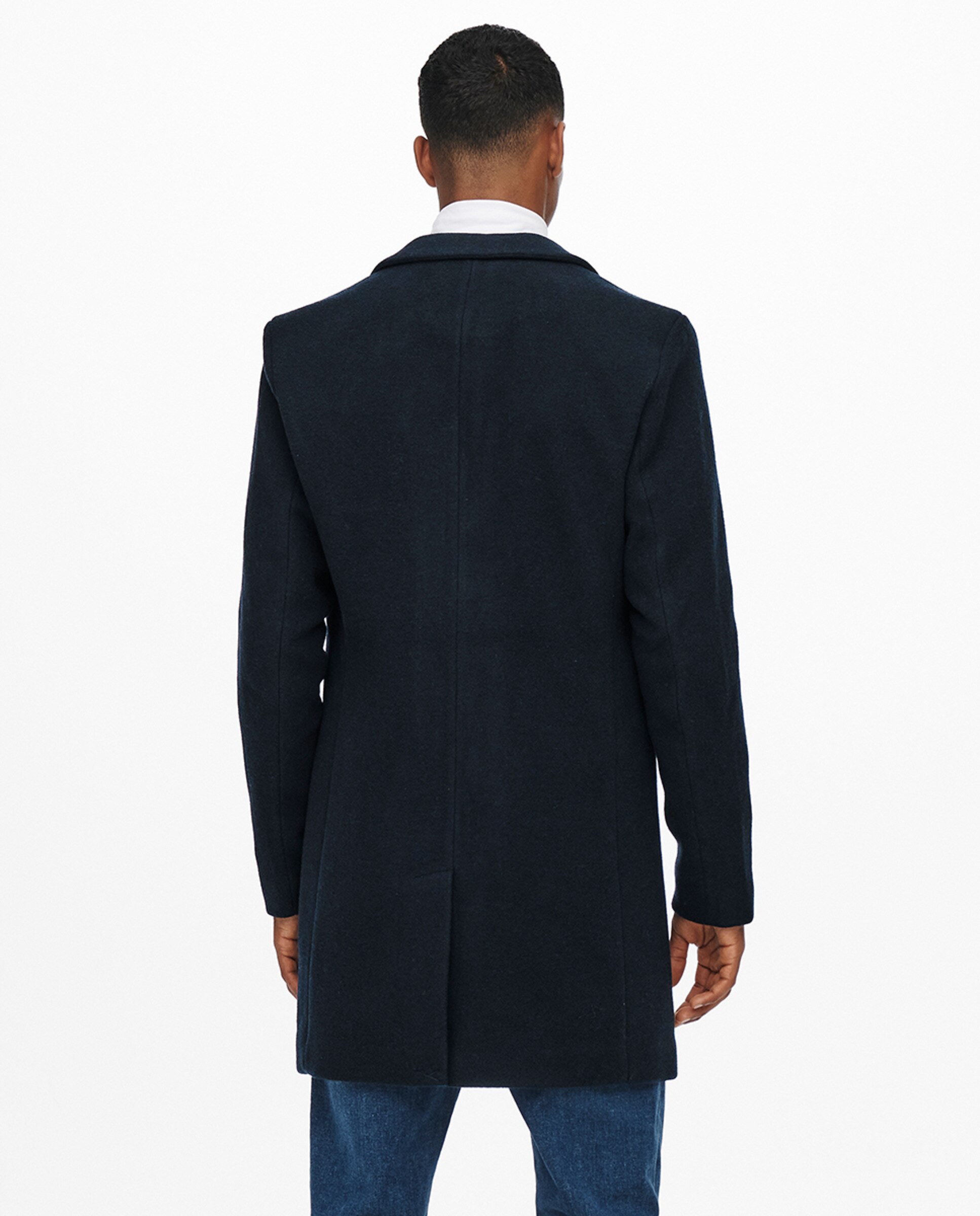 Sobretudo de Pano Regular Fit com Corte Clássico Azul-marinho-2