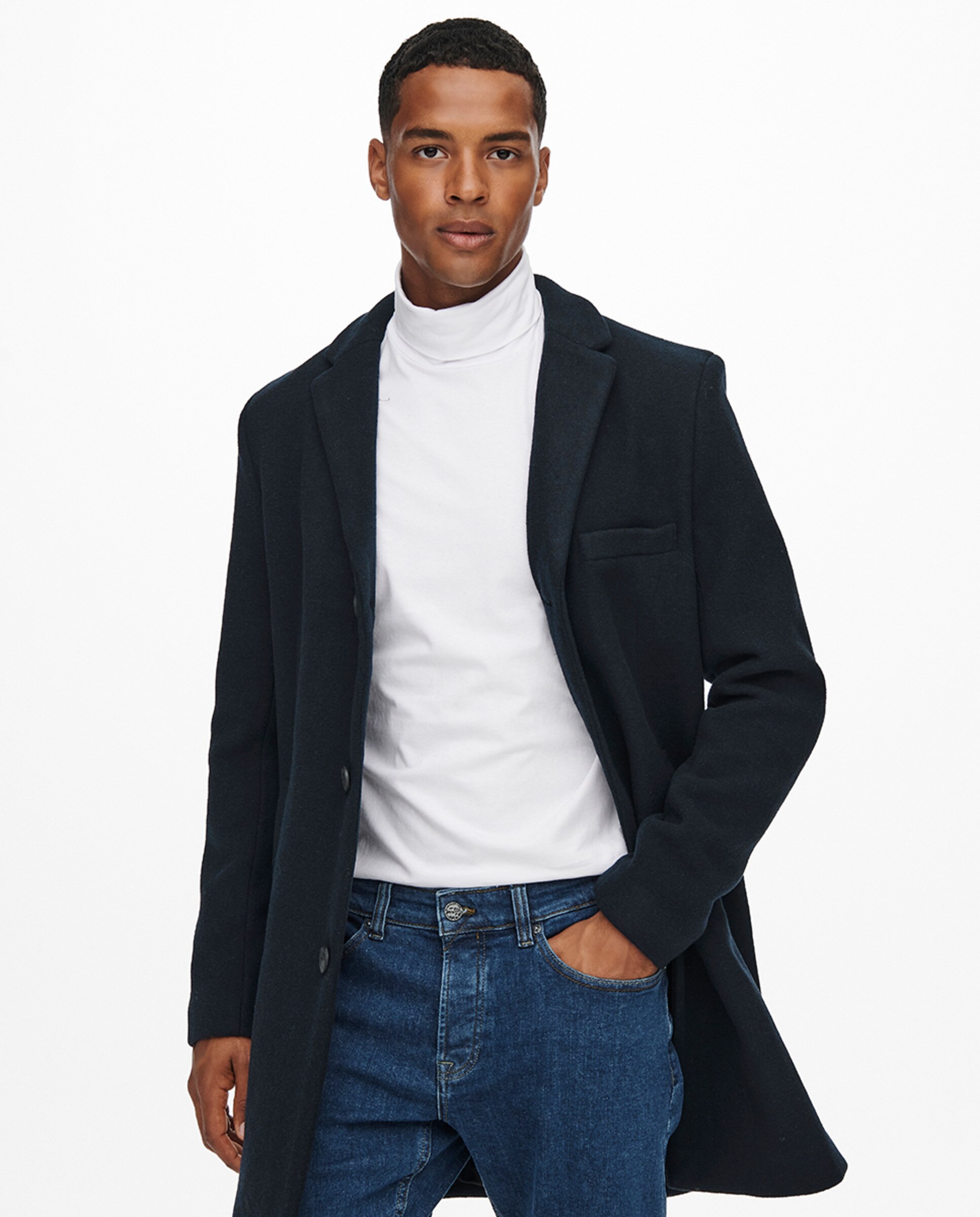 Sobretudo de Pano Regular Fit com Corte Clássico Azul-marinho-3