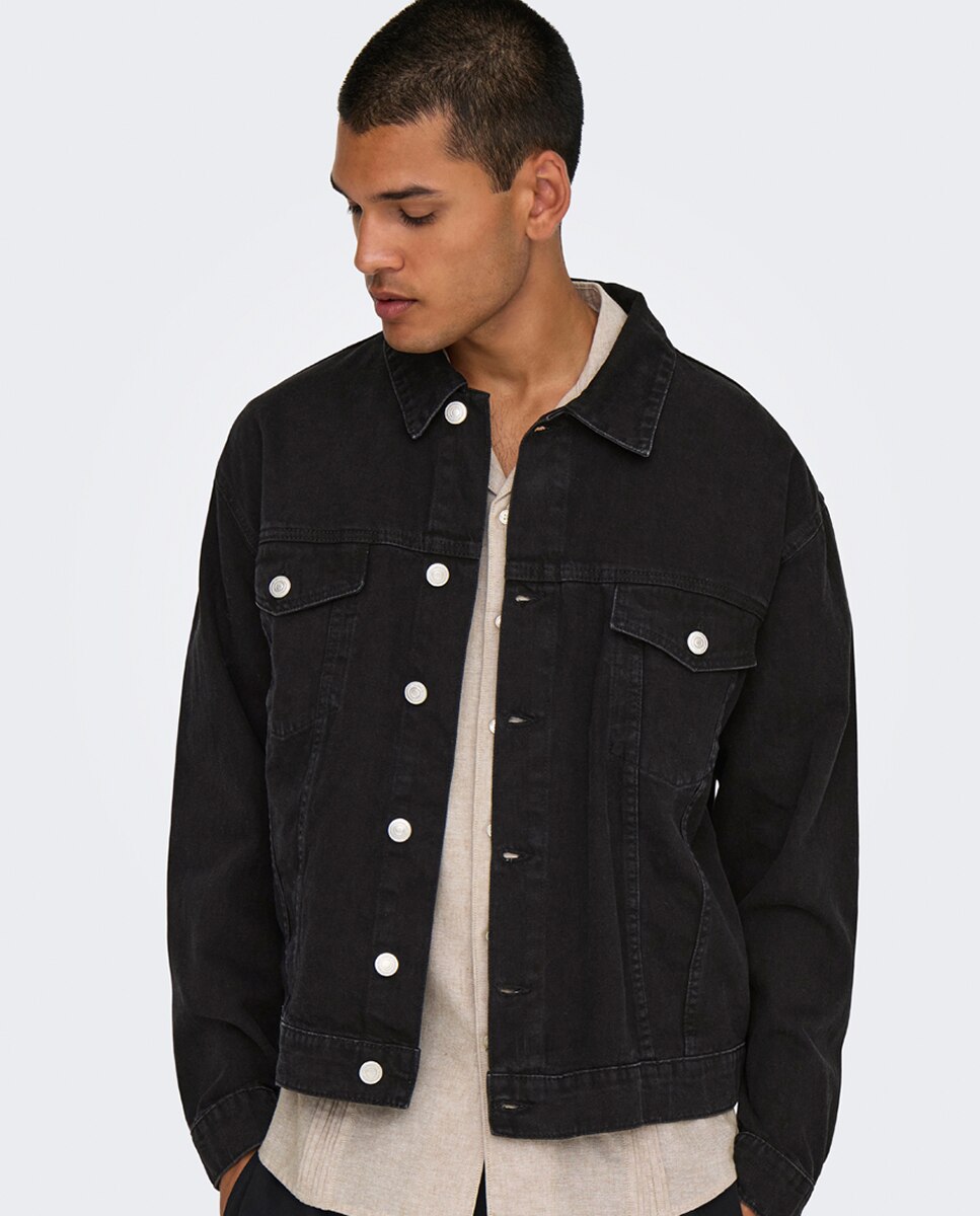 Cazadora de hombre regular fit 100% algodón - Only & Sons - Negro Negro-3
