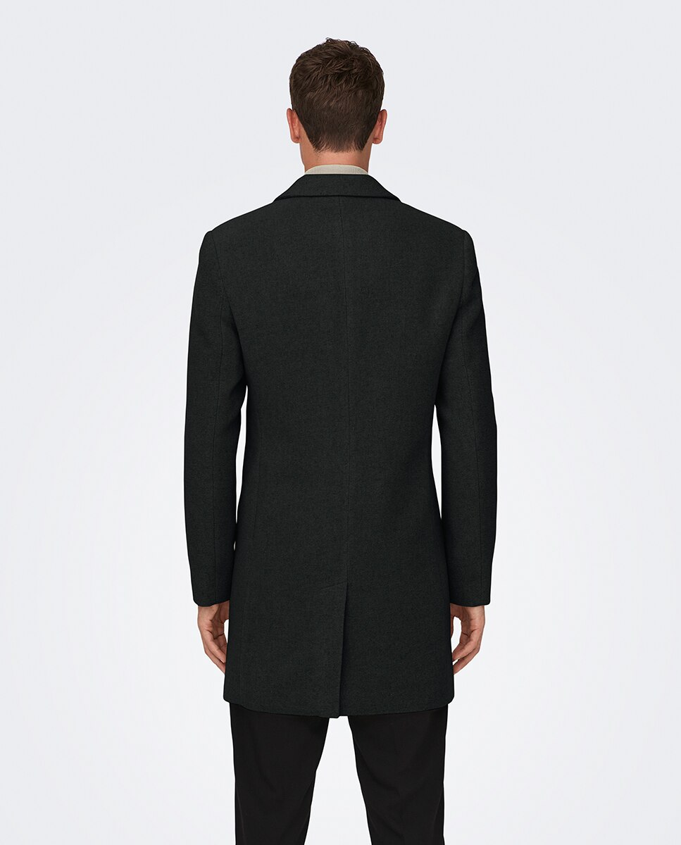 Sobretudo de Pano Regular Fit com Corte Clássico Preto-2
