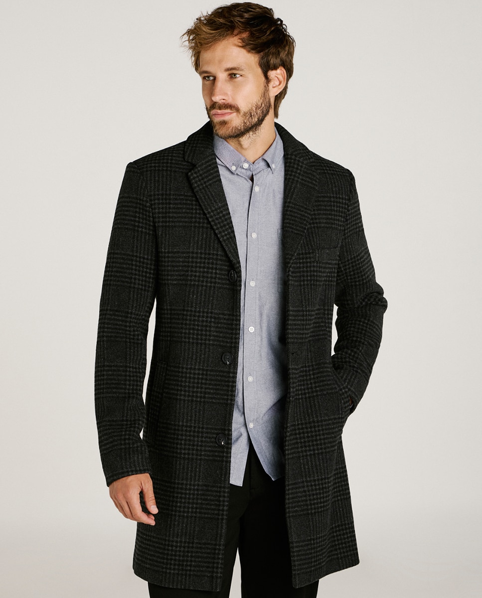 Sobretudo de Pano Regular Fit com Corte Clássico Cinzento-1