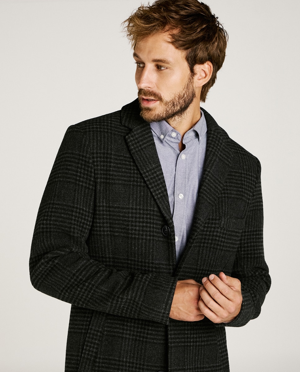Sobretudo de Pano Regular Fit com Corte Clássico Cinzento-3