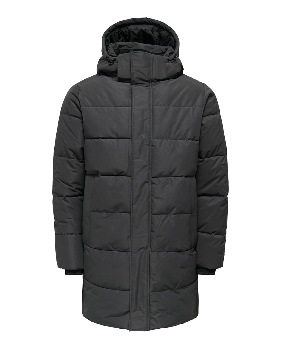 Sobretudo Puffer Comprido com Capuz Cinzento-escuro-4