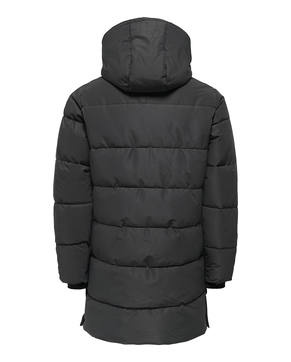 Sobretudo Puffer Comprido com Capuz Cinzento-escuro-5