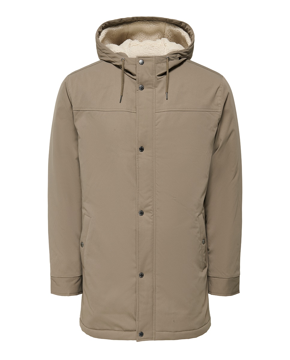 Sobretudo Acolchoado Regular Fit com Capuz Castanho-claro-3