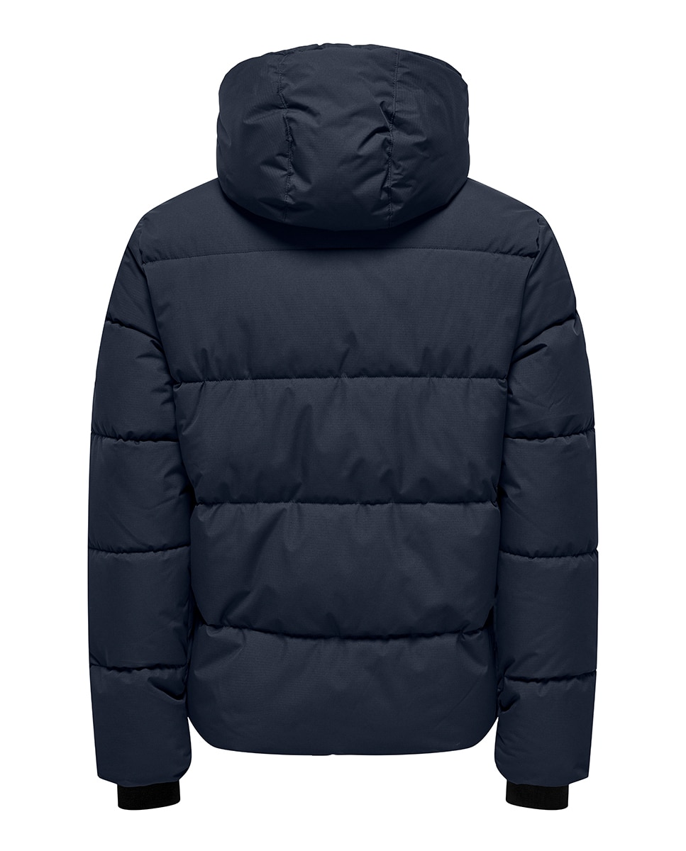 Sobretudo Acolchoado Regular Fit com Capuz Azul-marinho-4