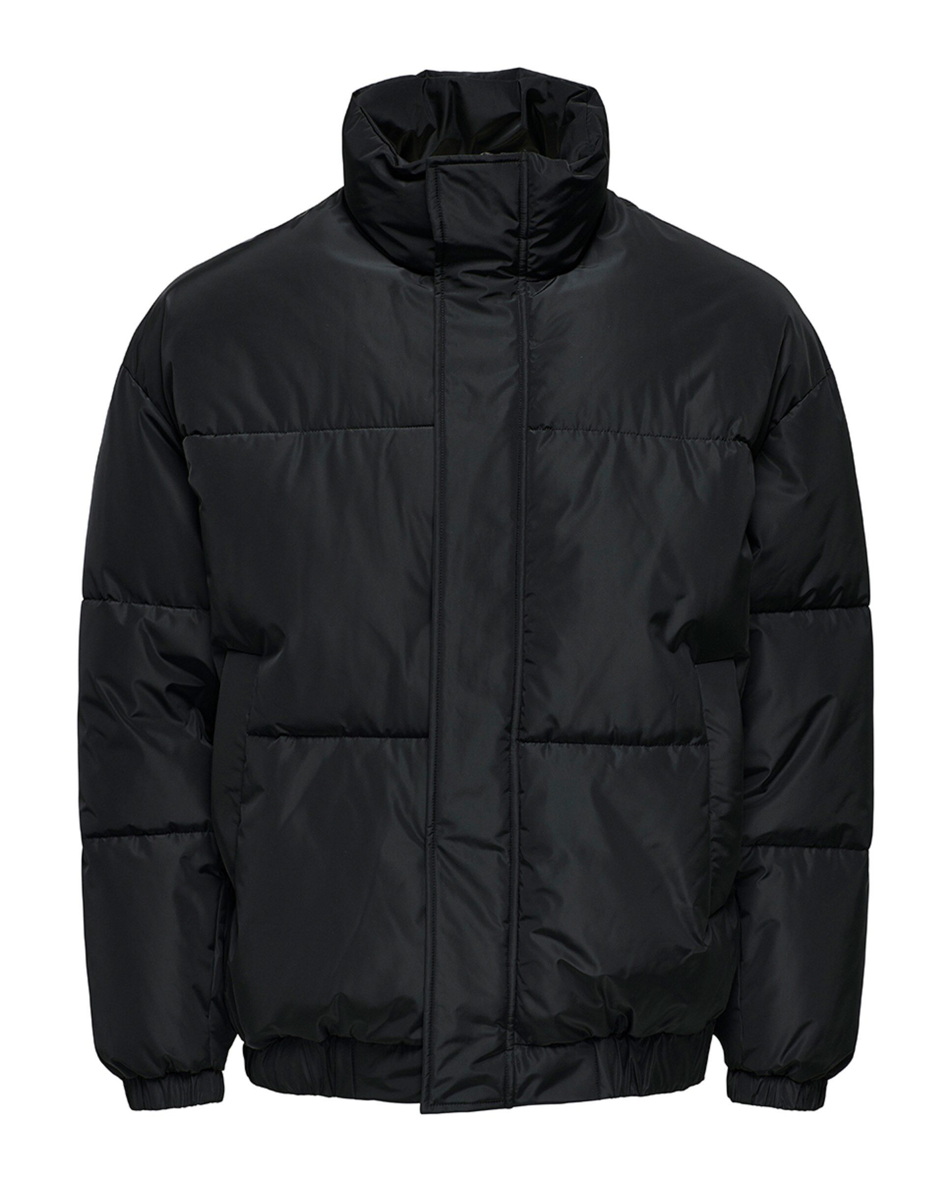 Sobretudo Acolchoado Regular Fit com Gola Alta Preto-5