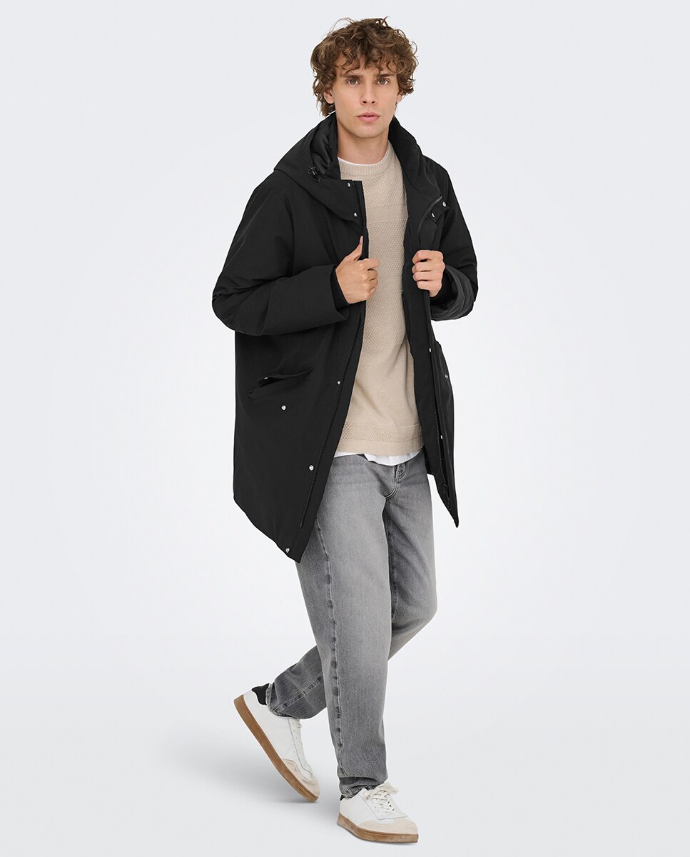 Parka Regular Fit Resistente à Água Preto-7