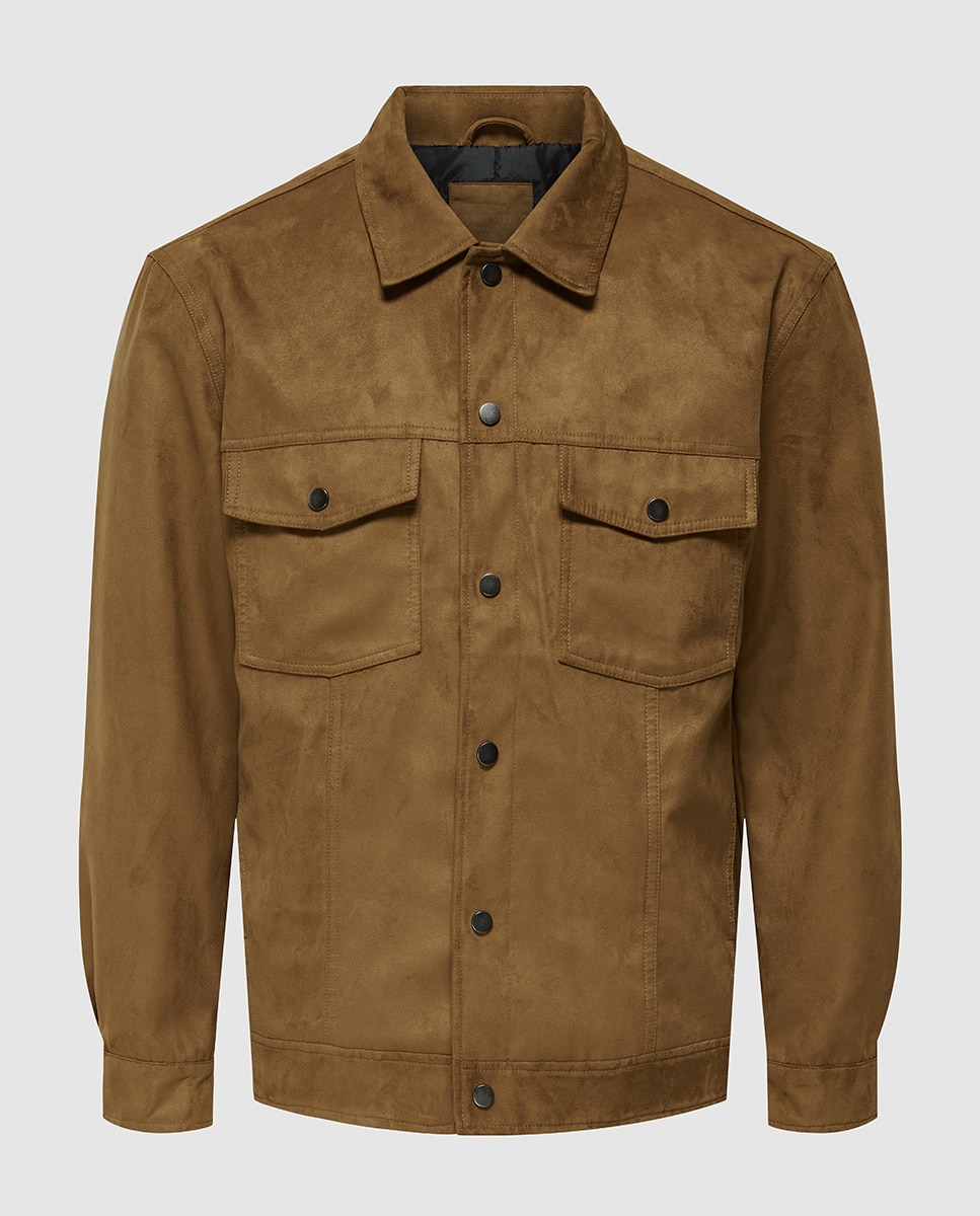 Blusão Regular Fit de Camurça Castanho-5