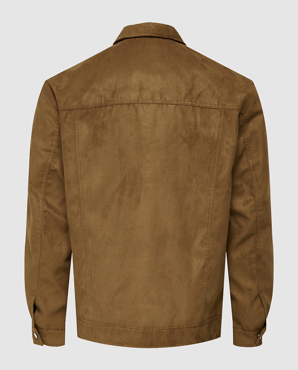 Blusão Regular Fit de Camurça Castanho-6