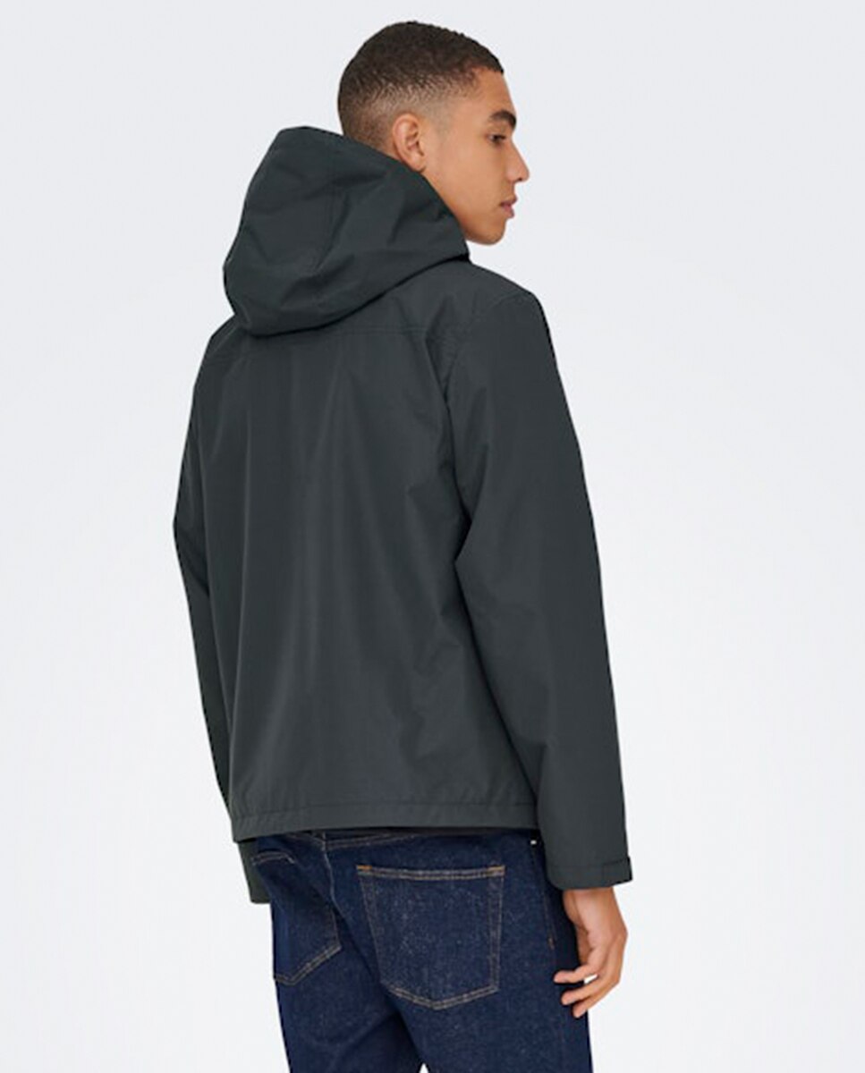 Impermeável Regular Fit com Capuz Cinzento-escuro-2