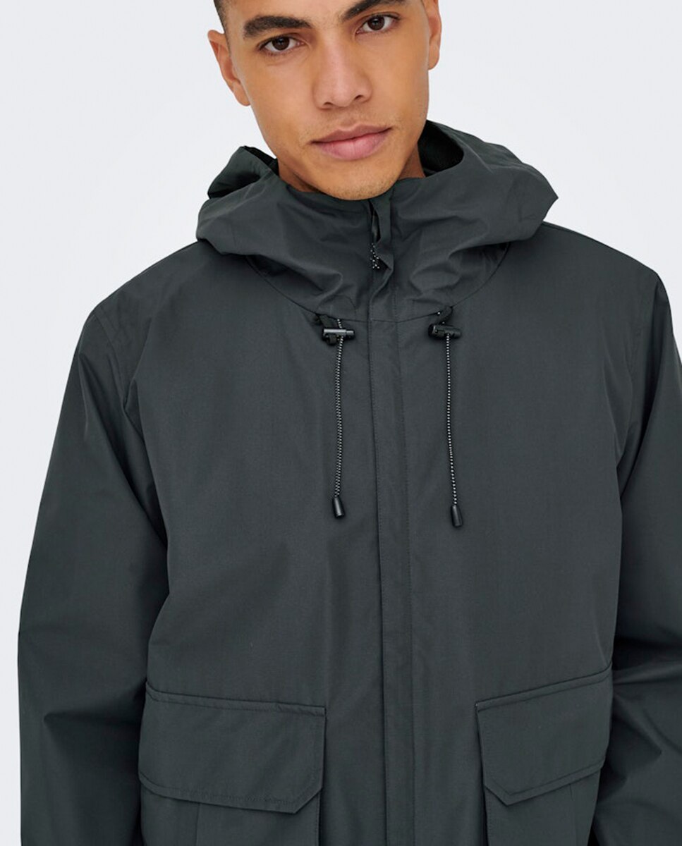 Impermeável Regular Fit com Capuz Cinzento-escuro-4