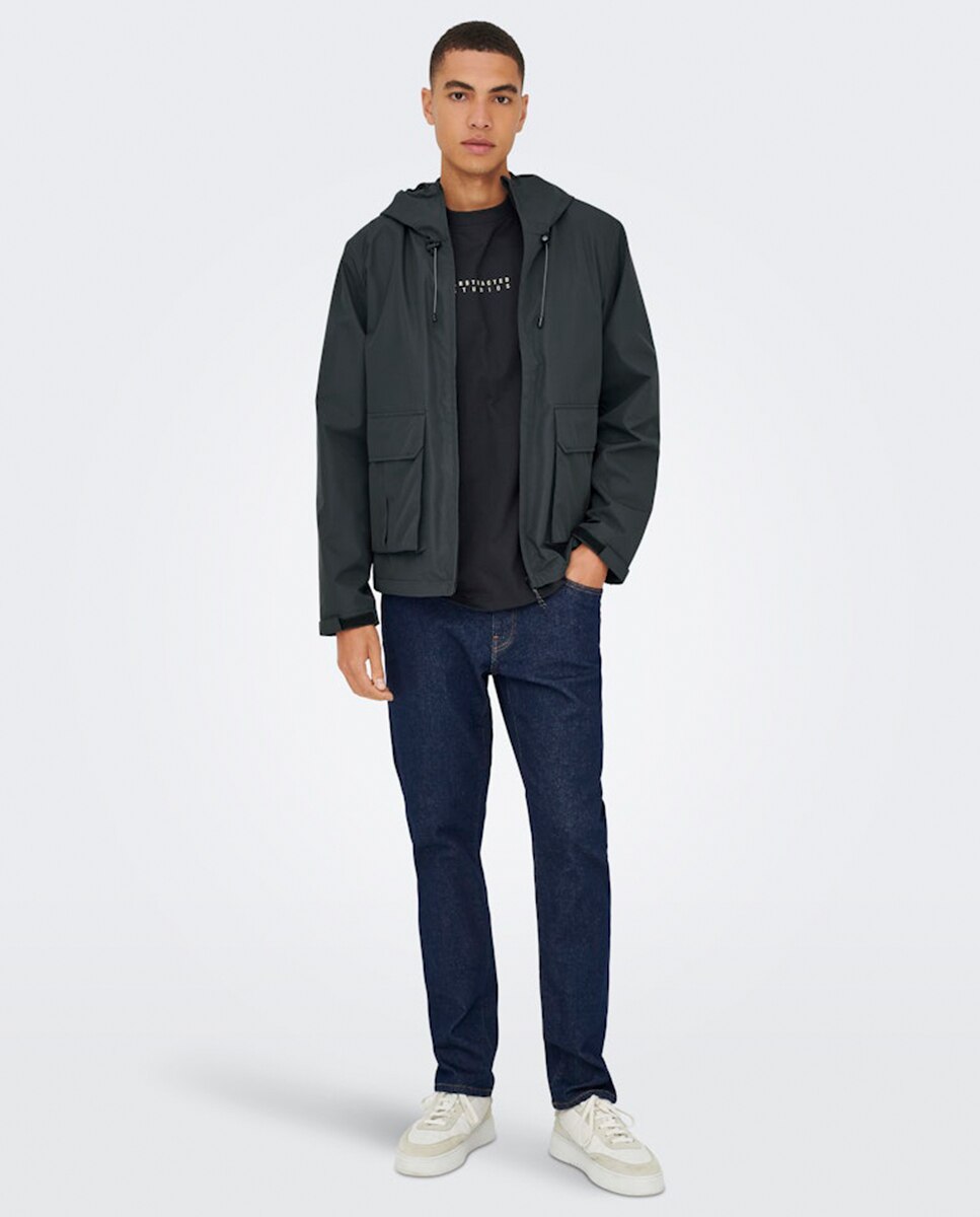Impermeável Regular Fit com Capuz Cinzento-escuro-7