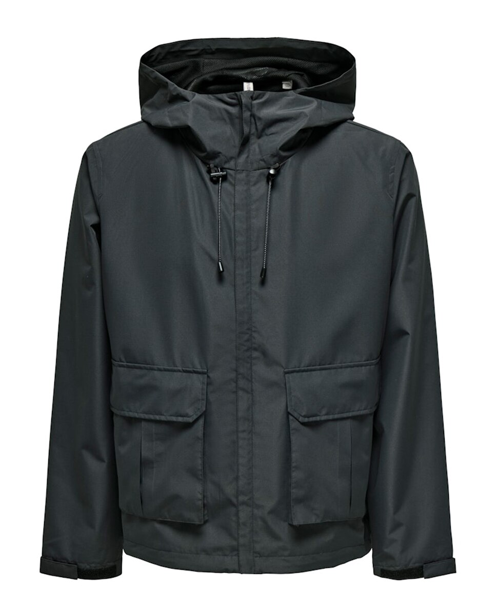 Impermeável Regular Fit com Capuz Cinzento-escuro-5