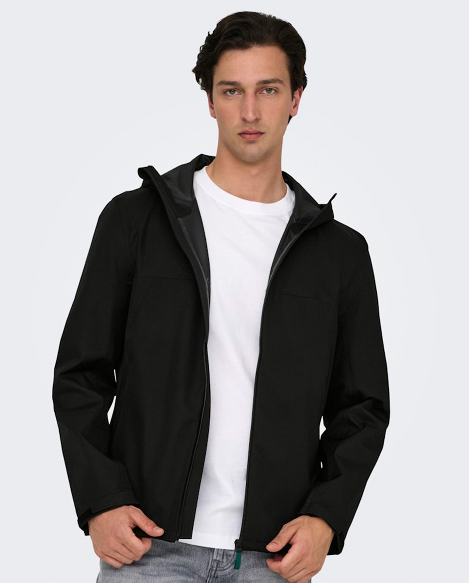 Parka Regular Fit com Capuz Preto-3