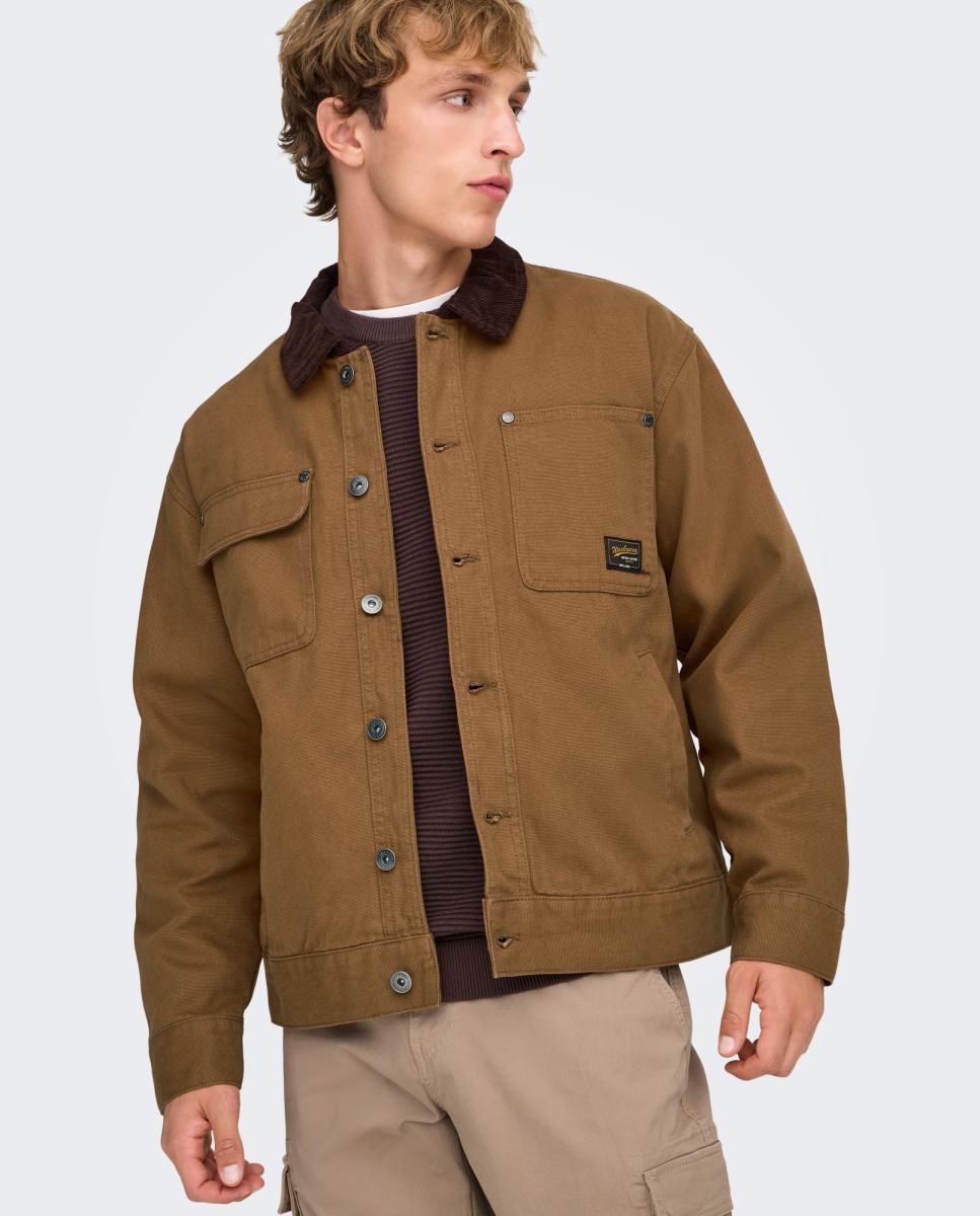 Blusão de Gabardine 100% Algodão. Regular Fit Castanho-3