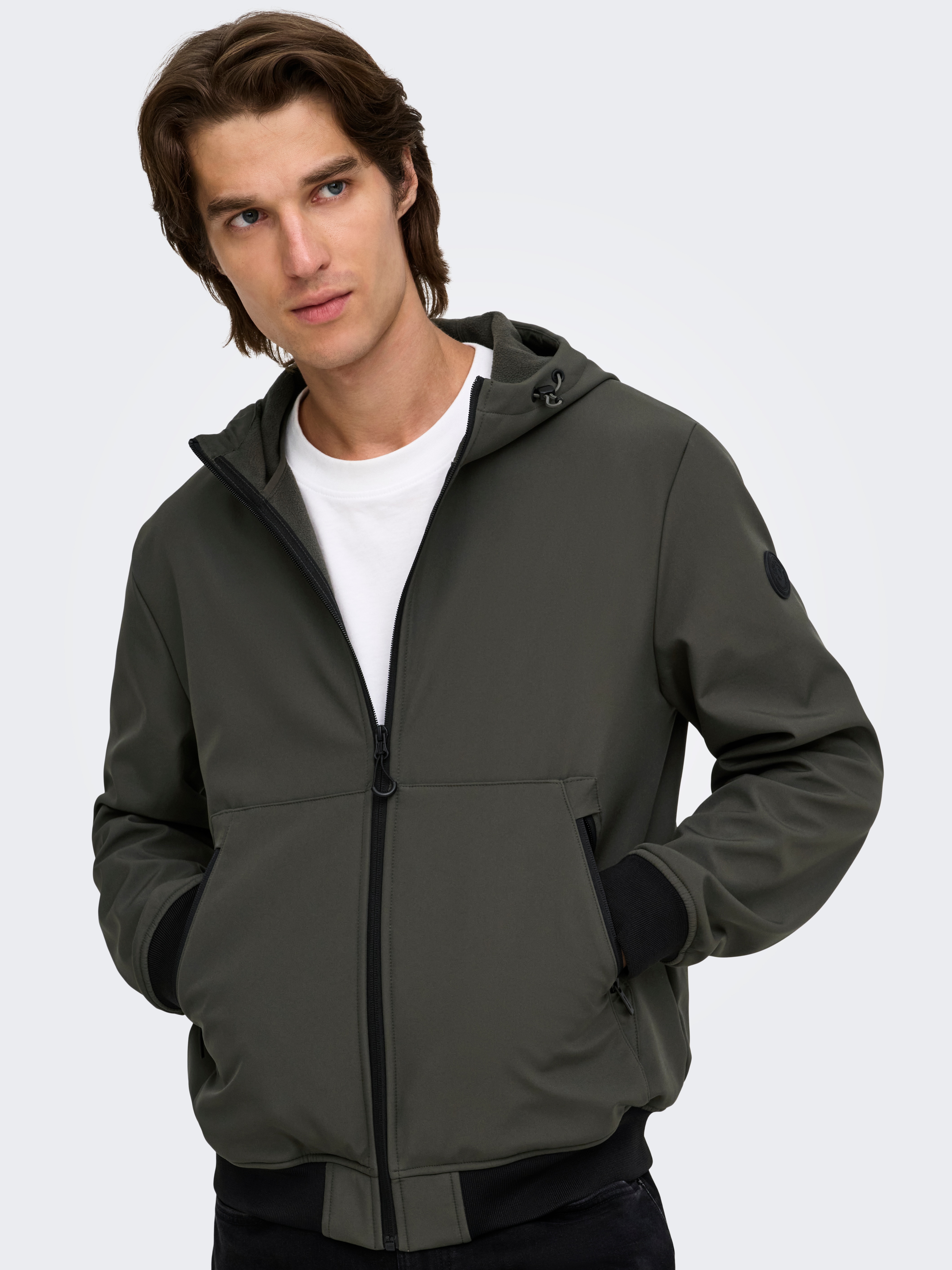 Casaco Bomber de Homem com Capuz Regular Verde-escuro-3