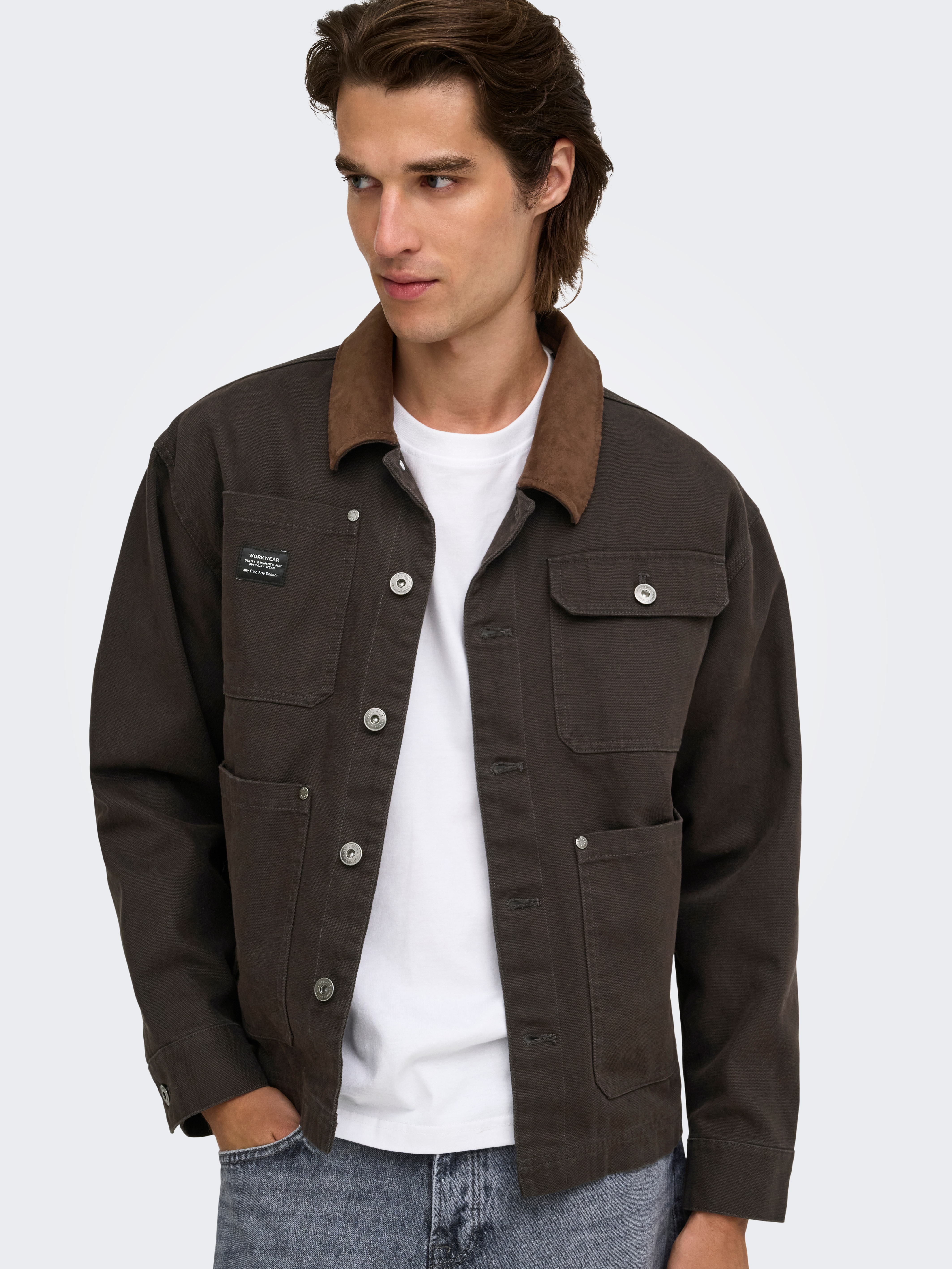 Casaco de Homem Estilo Workwear Castanho-escuro-3