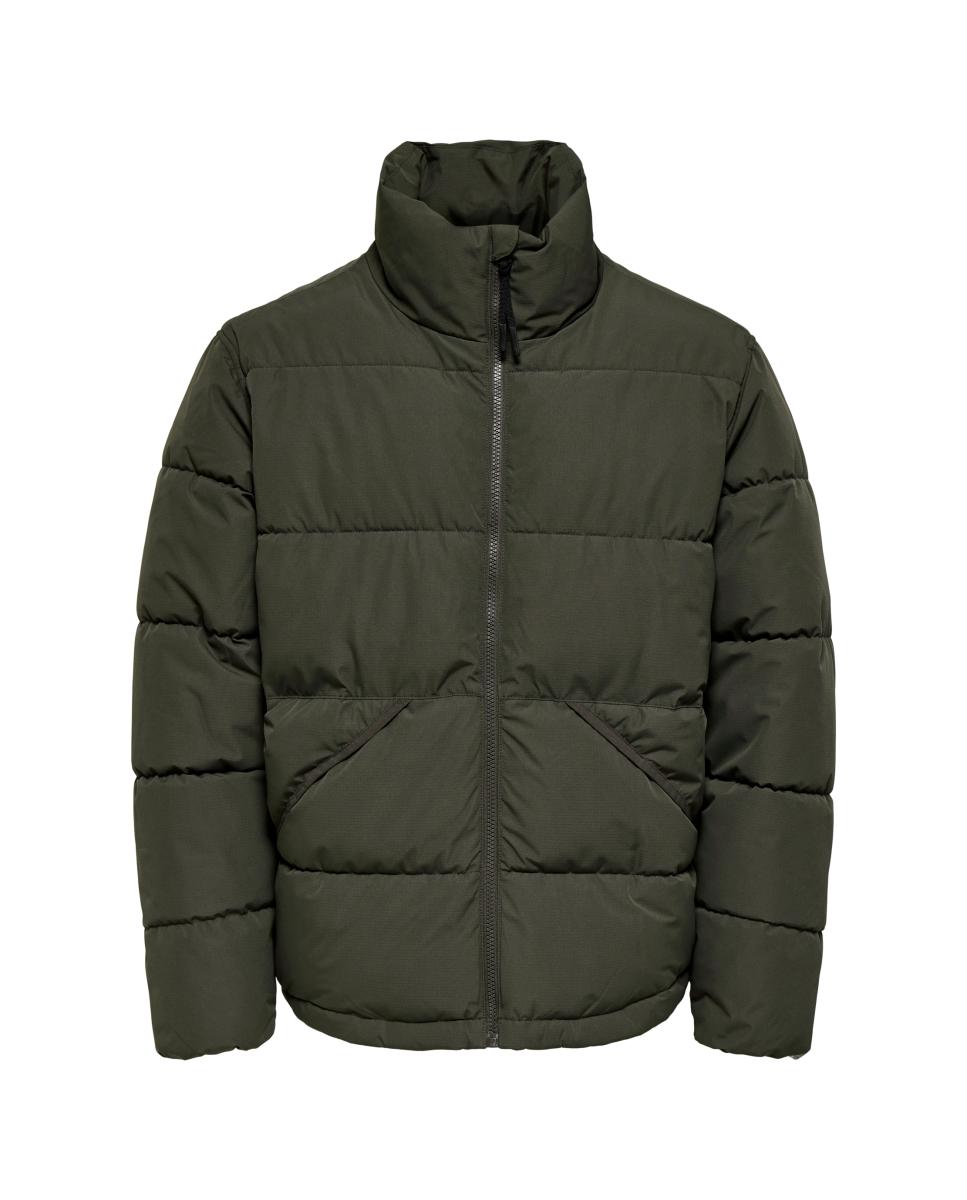 Abrigo acolchado de hombre con capucha regular fit. - Only & Sons - Verde oscuro Verde oscuro-5