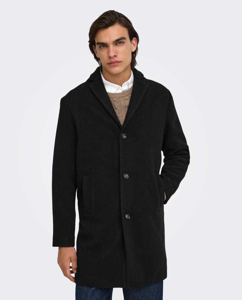 Abrigo de hombre de paño con corte clasico regular fit. - Only & Sons - Negro Negro-1