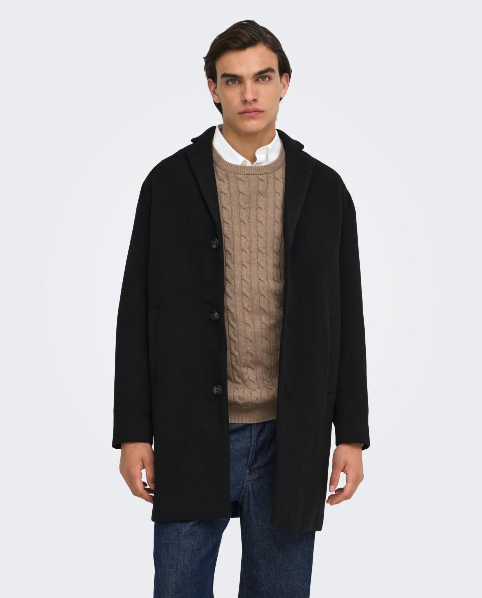 Abrigo de hombre de paño con corte clasico regular fit. - Only & Sons - Negro Negro-3