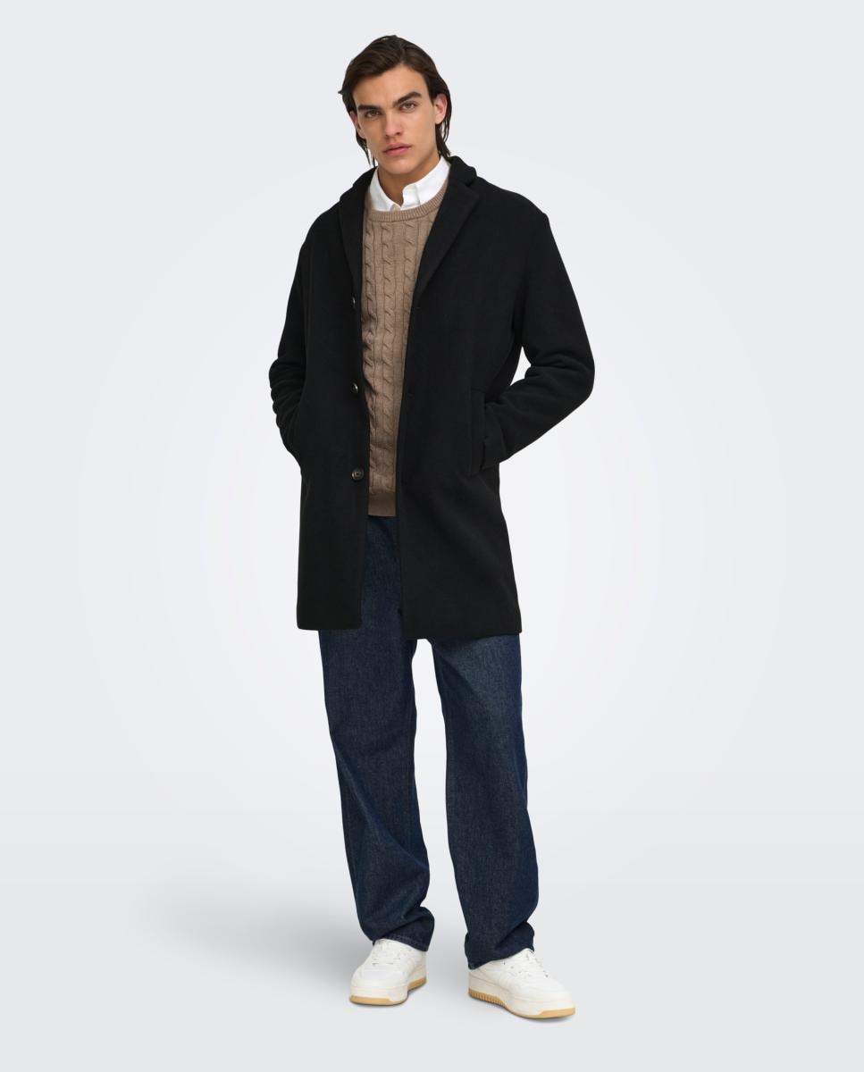 Abrigo de hombre de paño con corte clasico regular fit. - Only & Sons - Negro Negro-7