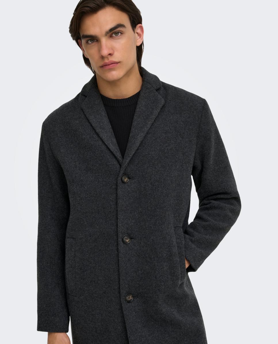Abrigo de hombre de paño con corte clasico regular fit. - Only & Sons - Gris oscuro Gris oscuro-3