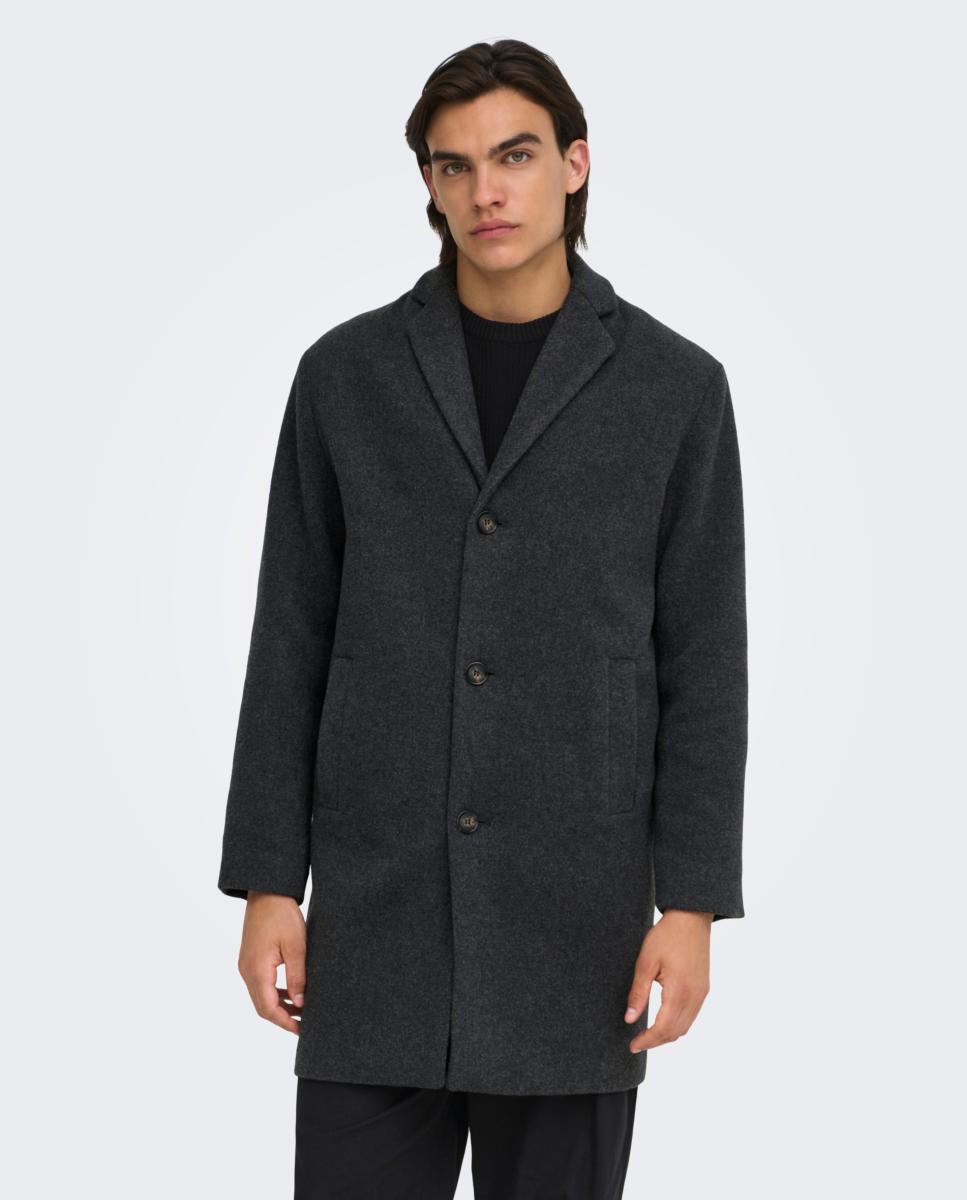 Abrigo de hombre de paño con corte clasico regular fit. - Only & Sons - Gris oscuro Gris oscuro-4