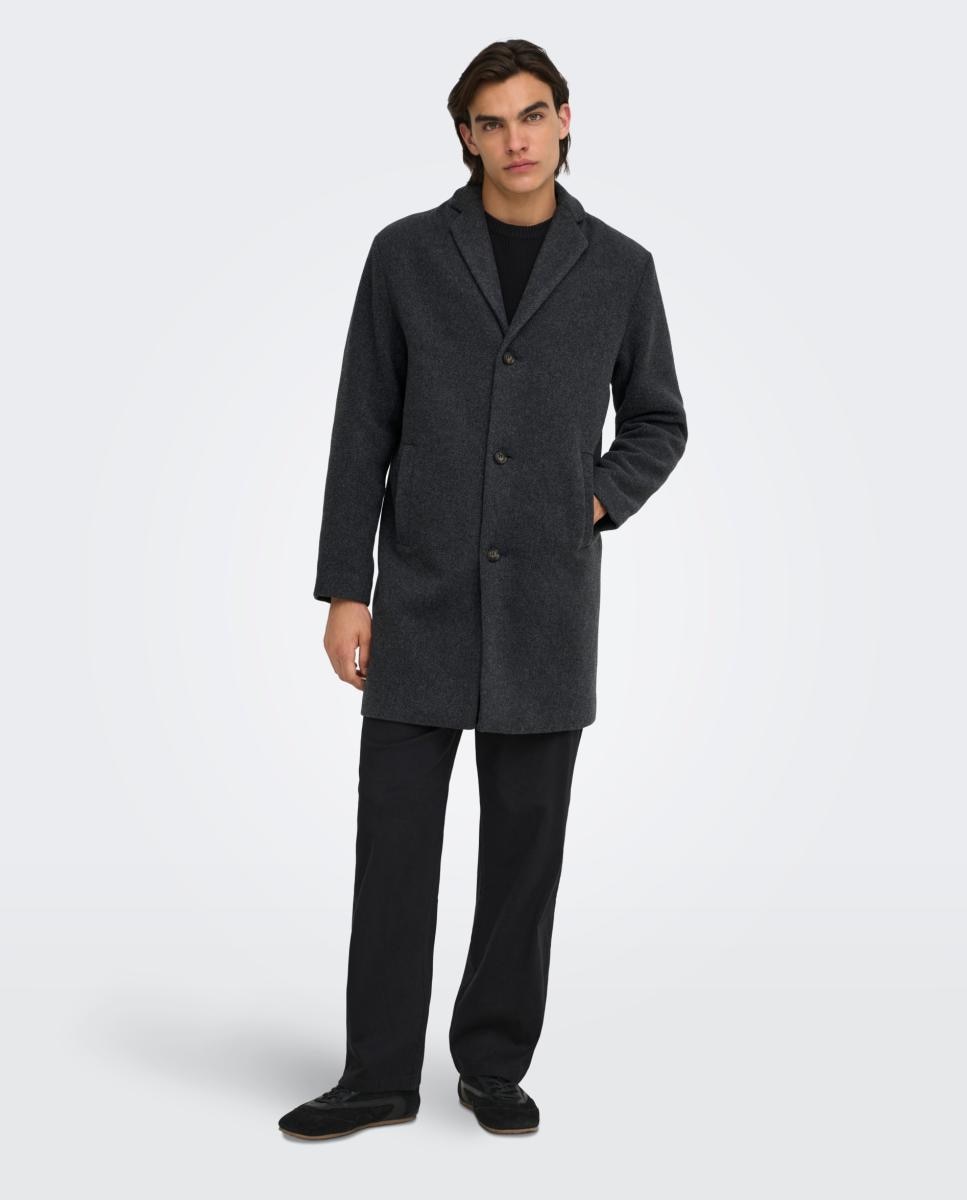 Abrigo de hombre de paño con corte clasico regular fit. - Only & Sons - Gris oscuro Gris oscuro-7