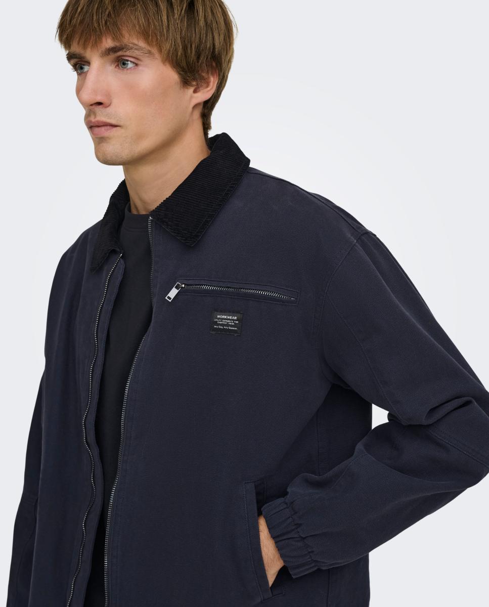 Cazadora de hombre con cuello de pana regular fit. Compuesta 100% de algodón. - Only & Sons - Azul marino Azul marino-3
