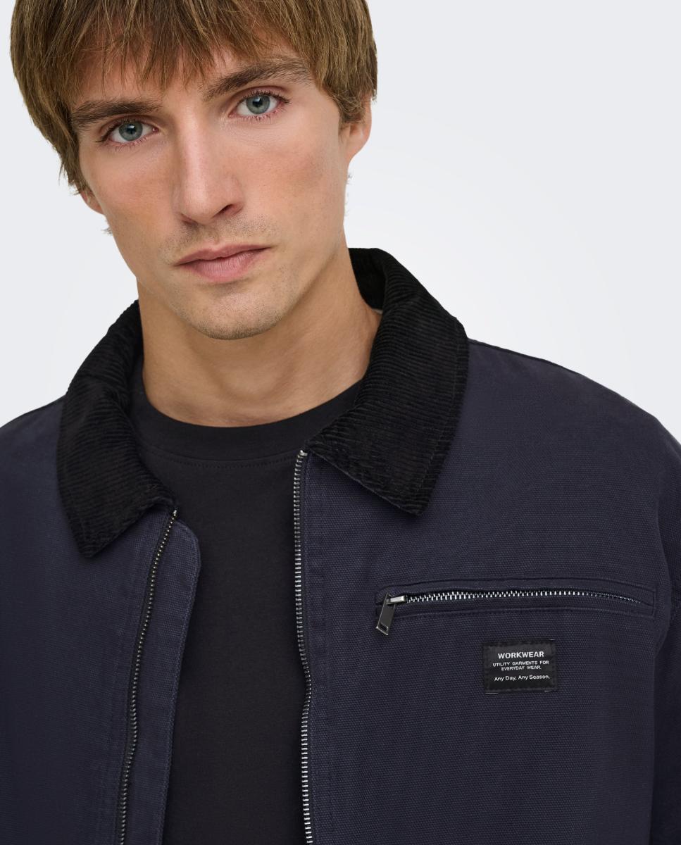 Cazadora de hombre con cuello de pana regular fit. Compuesta 100% de algodón. - Only & Sons - Azul marino Azul marino-4