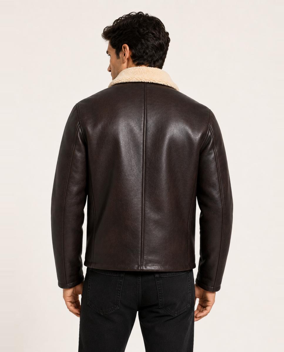 Imagen 2 de Chaqueta de hombre de polipiel estilo biker. - Only & Sons - Marrón oscuro Marrón oscuro