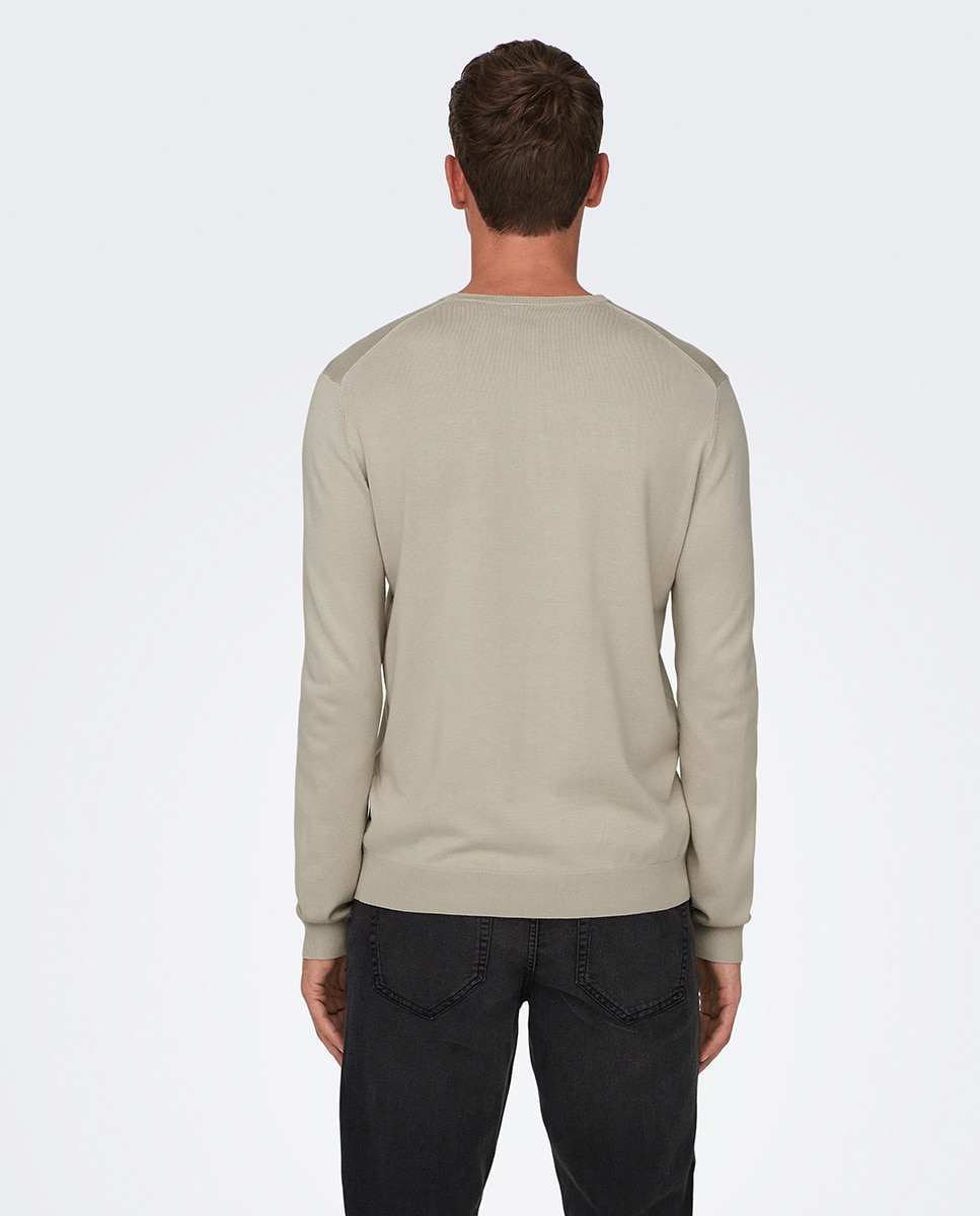 Jersey de hombre con cuello caja - Only & Sons - Blanco hielo Beige-2