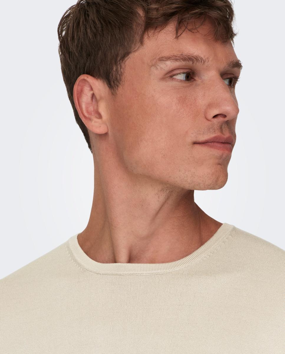 Jersey de hombre con cuello caja - Only & Sons - Blanco hielo Beige-3