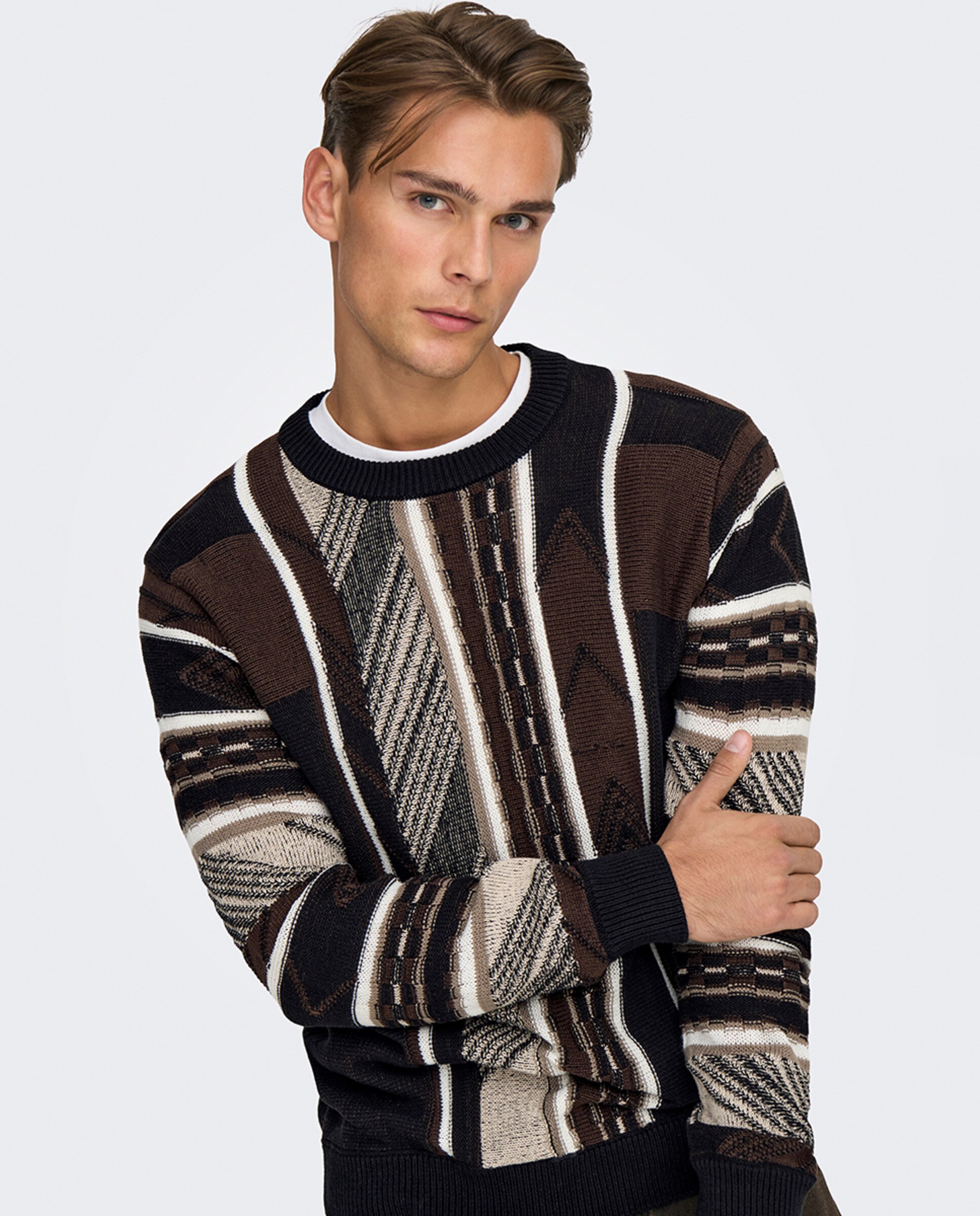 Camisola de Malha às Riscas Regular Fit Preto-3