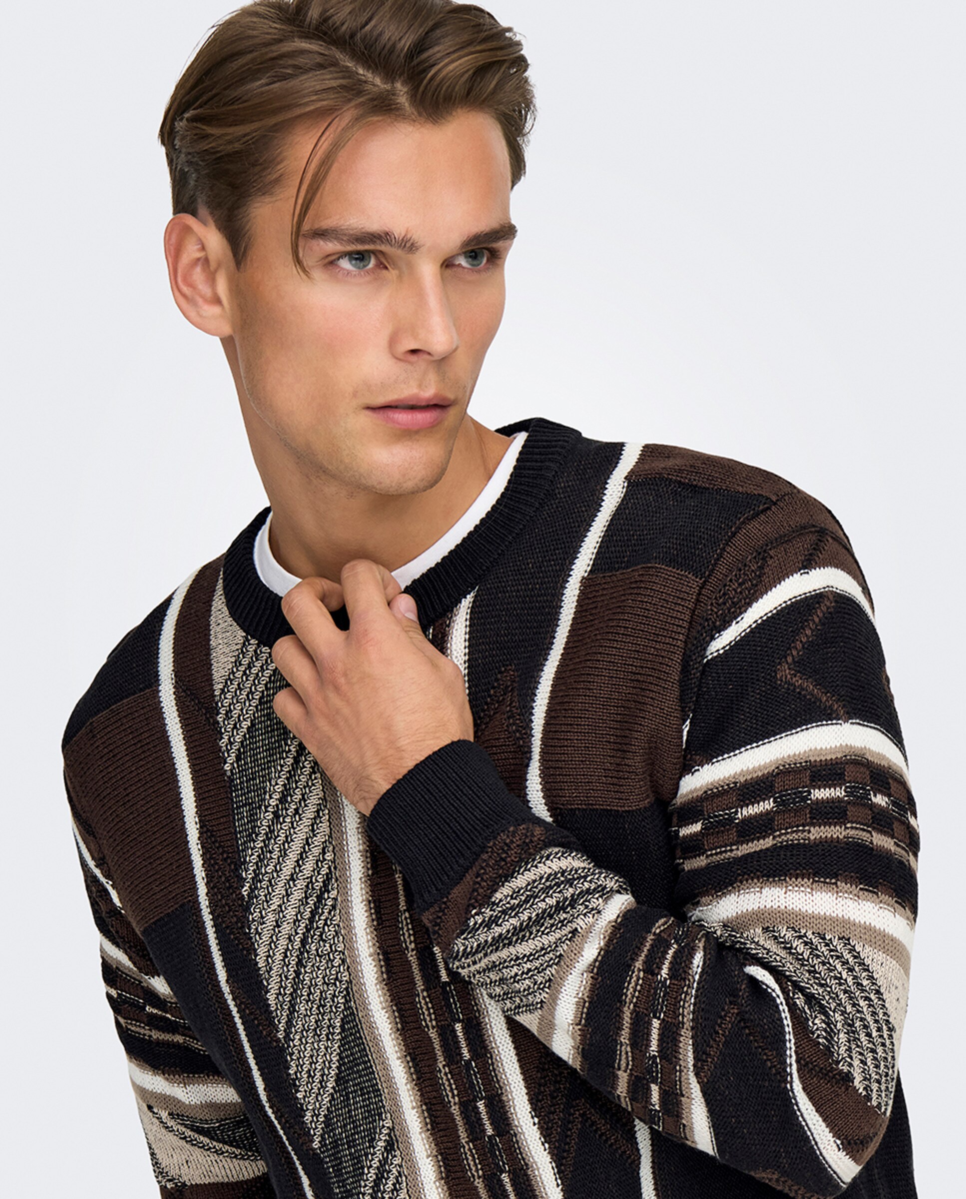 Camisola de Malha às Riscas Regular Fit Preto-4