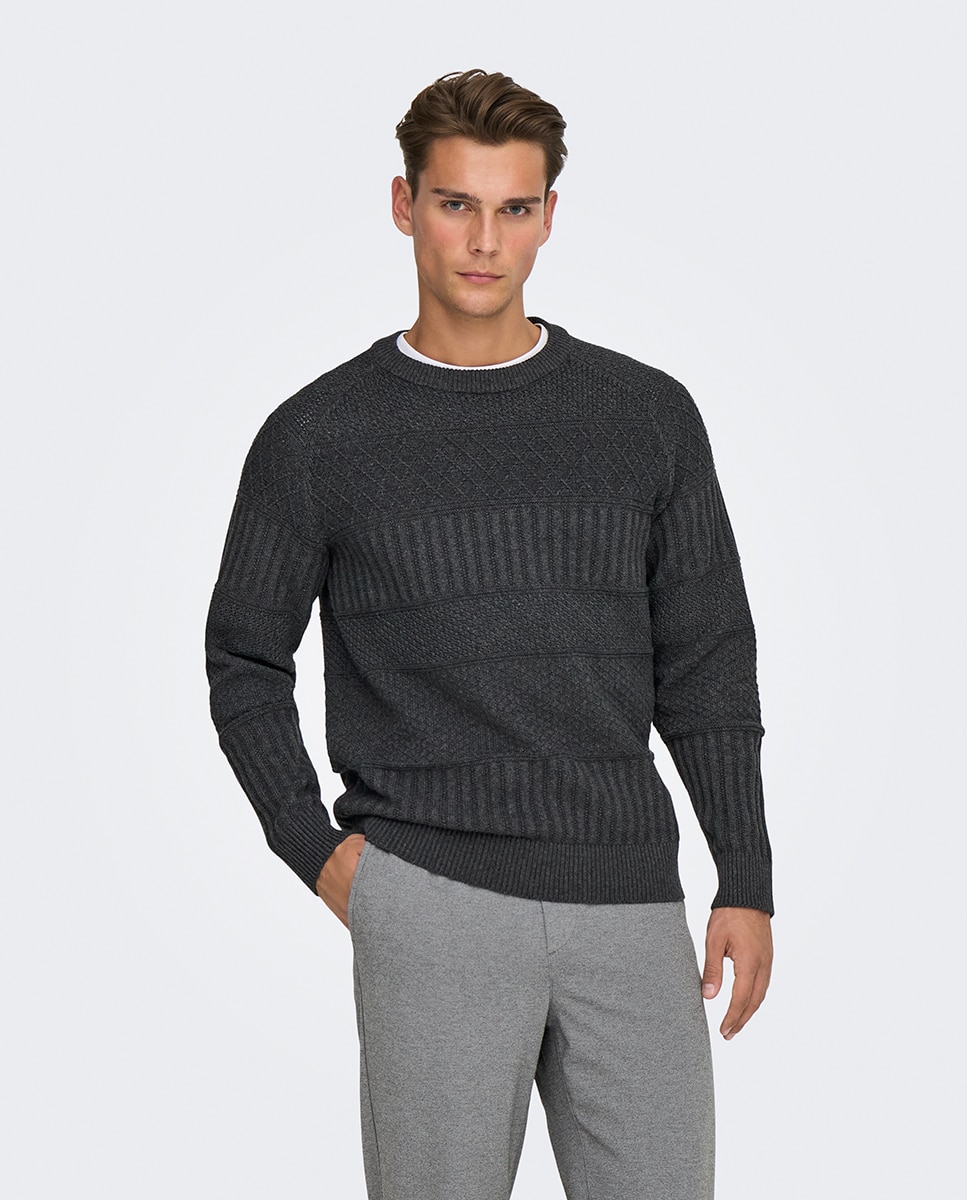 Jerséis de hombre con estructura regular fit - Only & Sons - Azul marino Gris oscuro-1