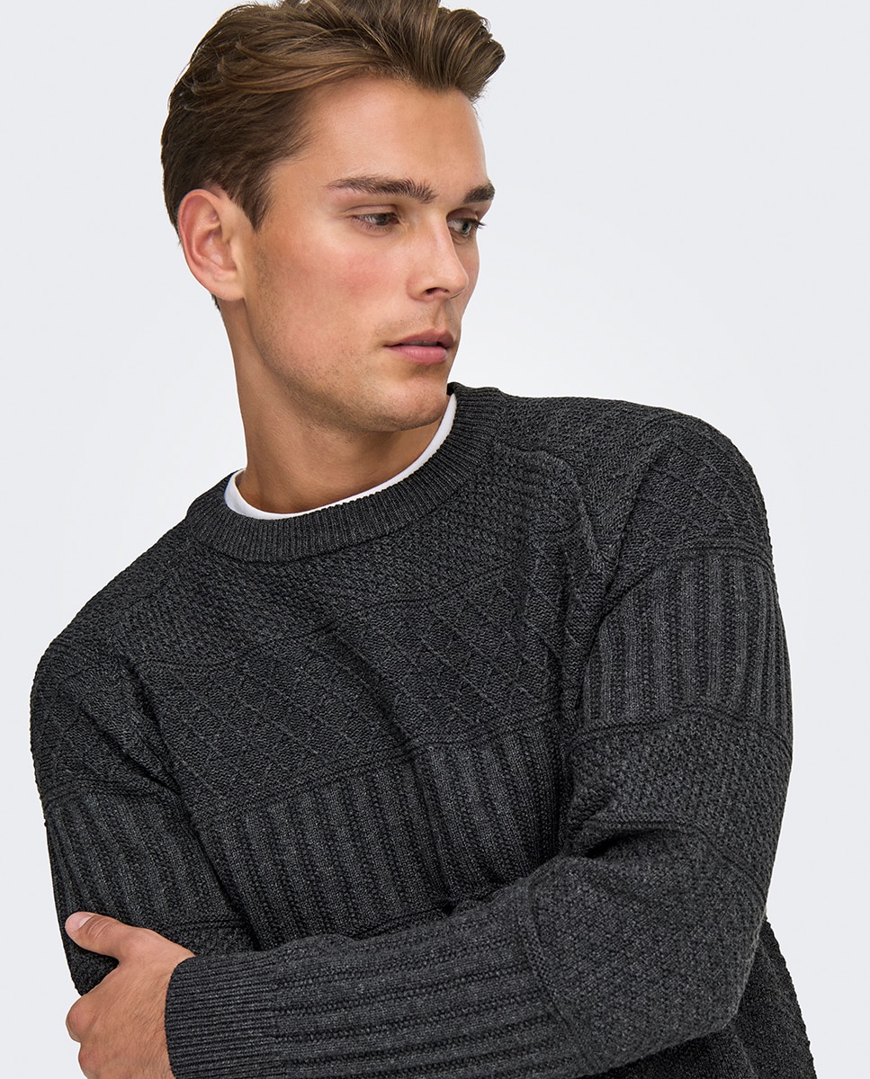 Jerséis de hombre con estructura regular fit - Only & Sons - Azul marino Gris oscuro-3