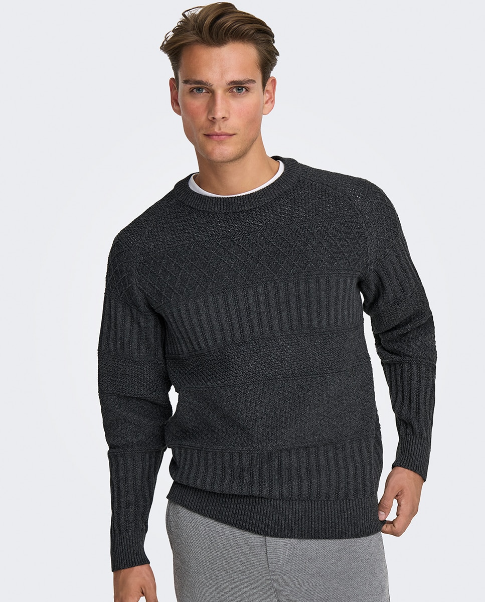 Jerséis de hombre con estructura regular fit - Only & Sons - Azul marino Gris oscuro-4