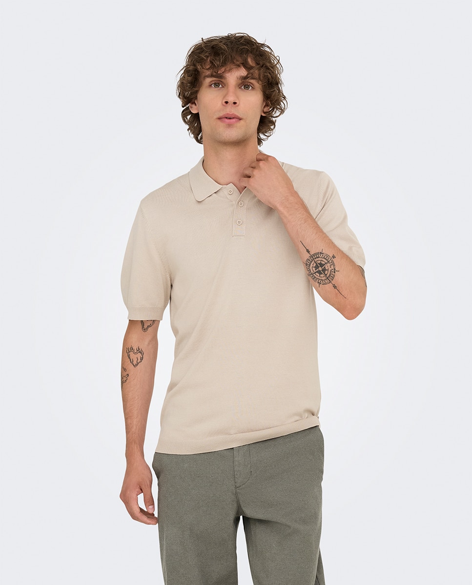 Polo de Malha Regular Fit Bege-1