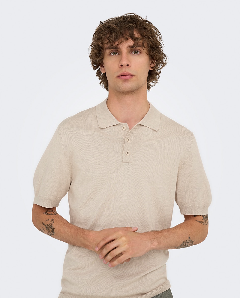 Polo de Malha Regular Fit Bege-3