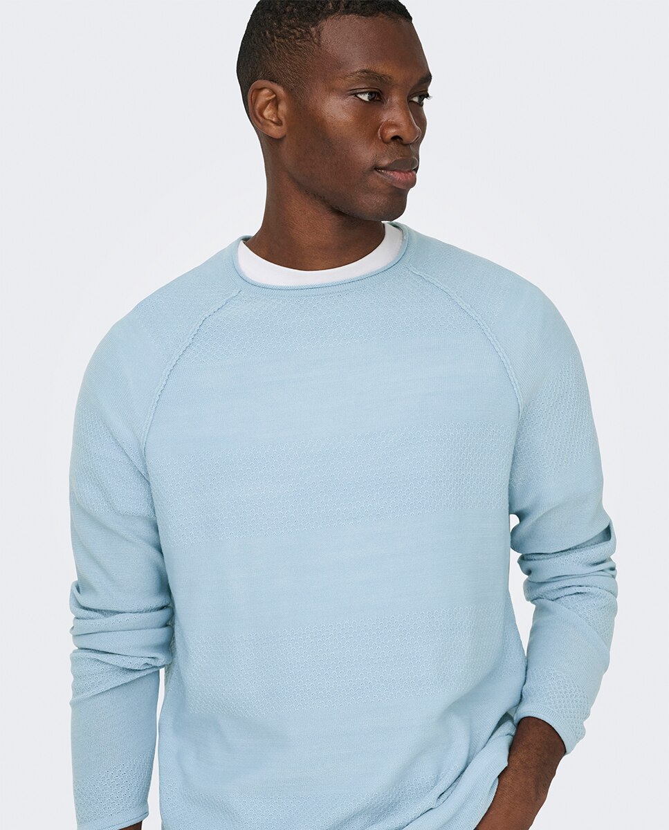 Jerséis de hombre de cuello redondo regular fit. - Only & Sons - Azul Azul-3