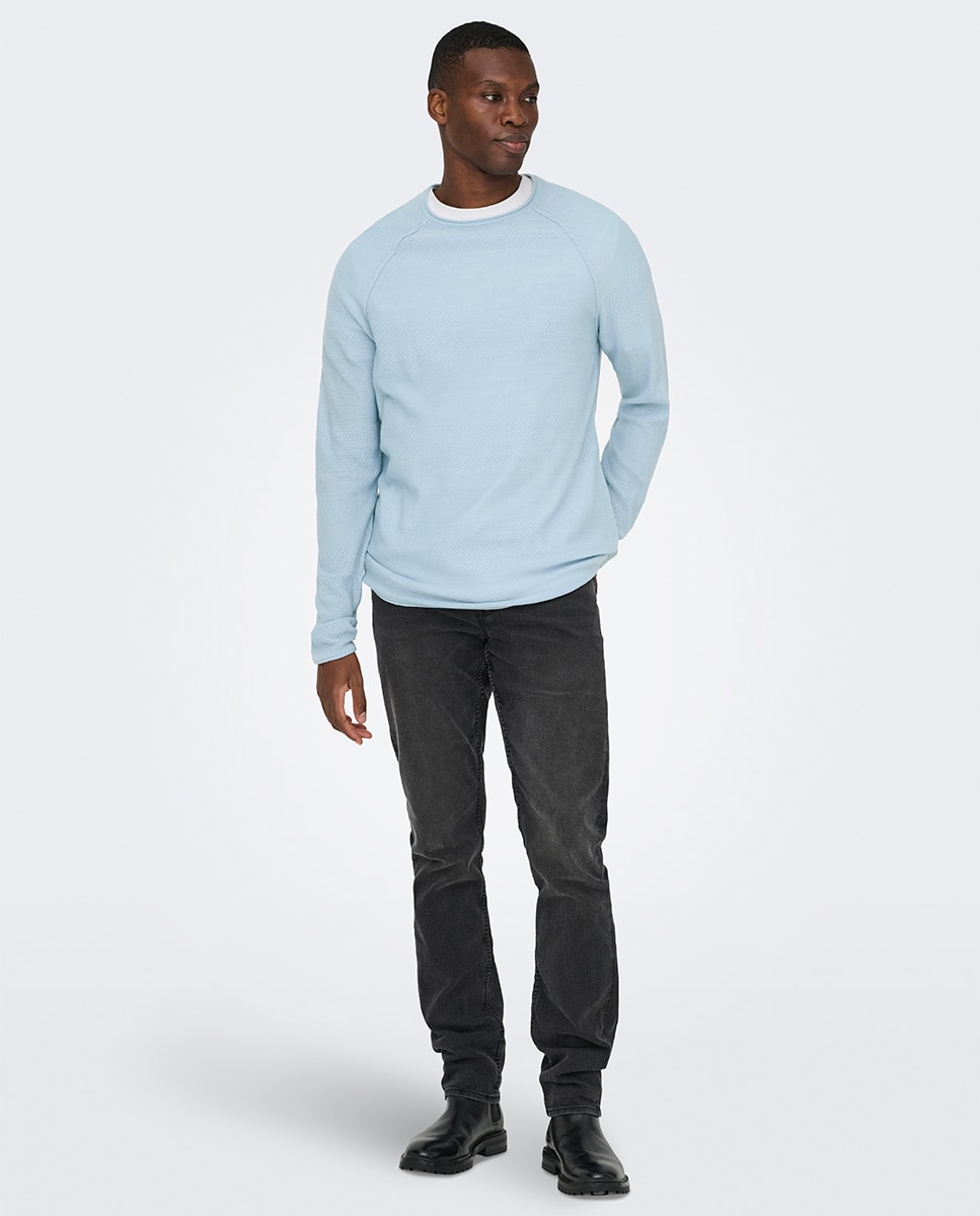 Jerséis de hombre de cuello redondo regular fit. - Only & Sons - Azul Azul-7