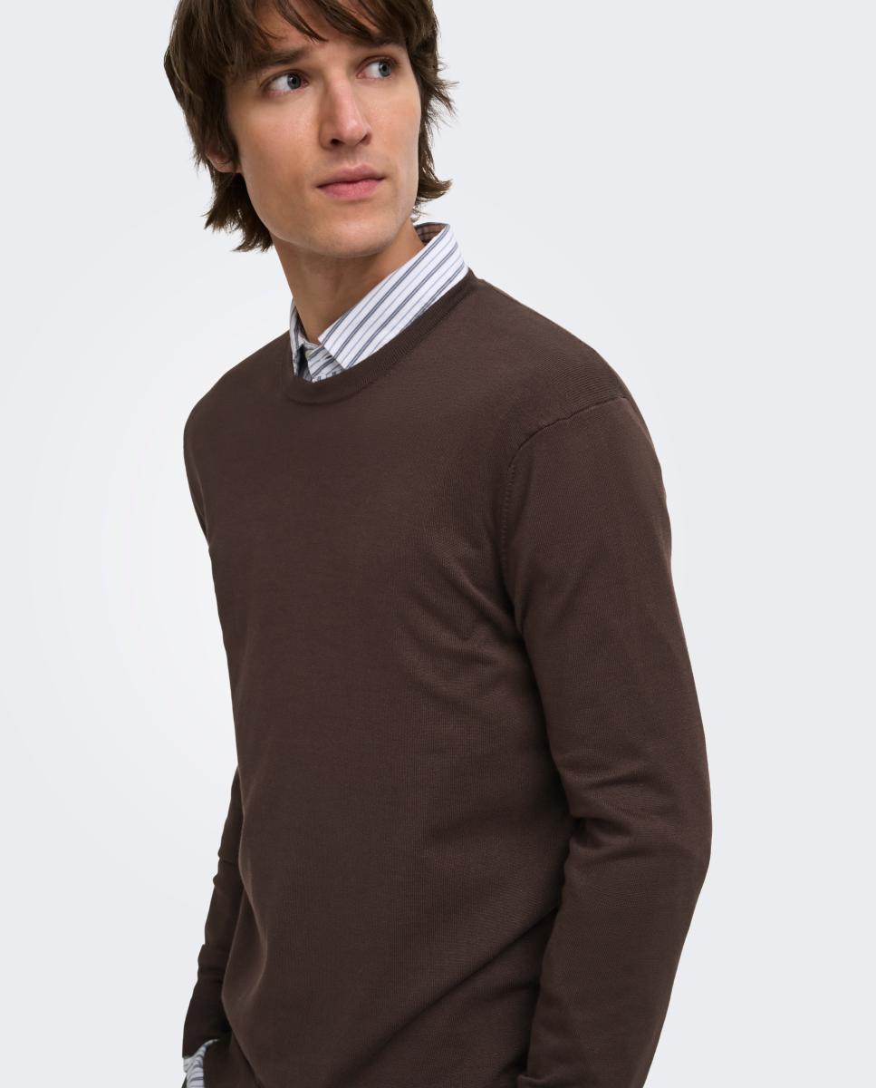 Jersey de hombre con cuello caja - Only & Sons - Marrón oscuro Marrón oscuro-2