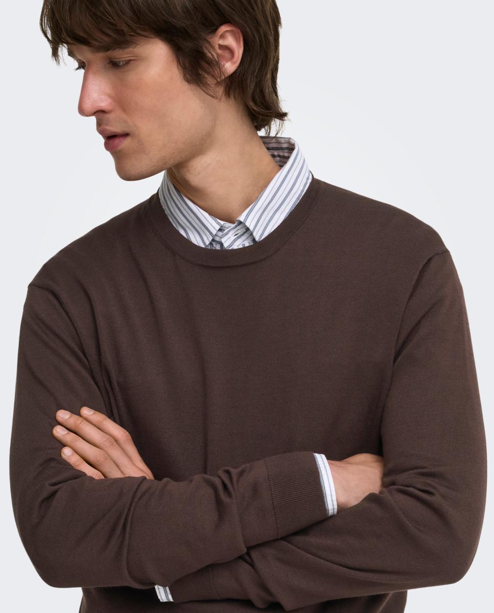 Jersey de hombre con cuello caja - Only & Sons - Marrón oscuro Marrón oscuro-3