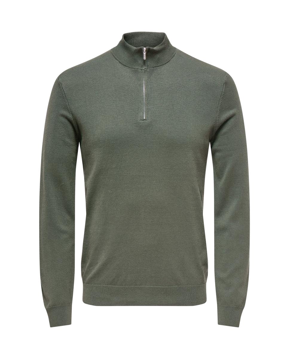 Jersey de hombre con cuello alto y cremallera hasta el pecho - Only & Sons - Gris Gris-4